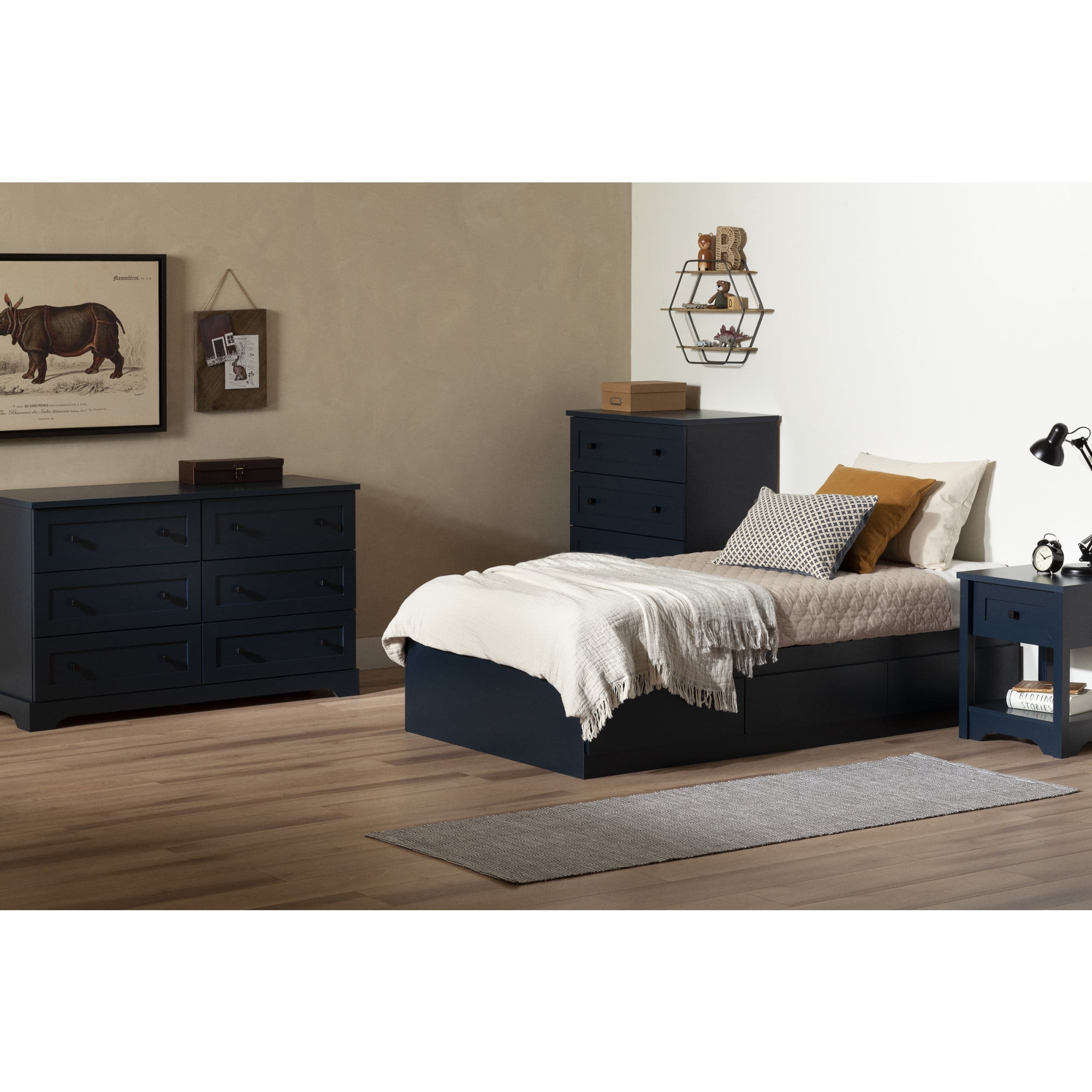 Navy Blue Farmhouse 6-Drawer Double Dresser