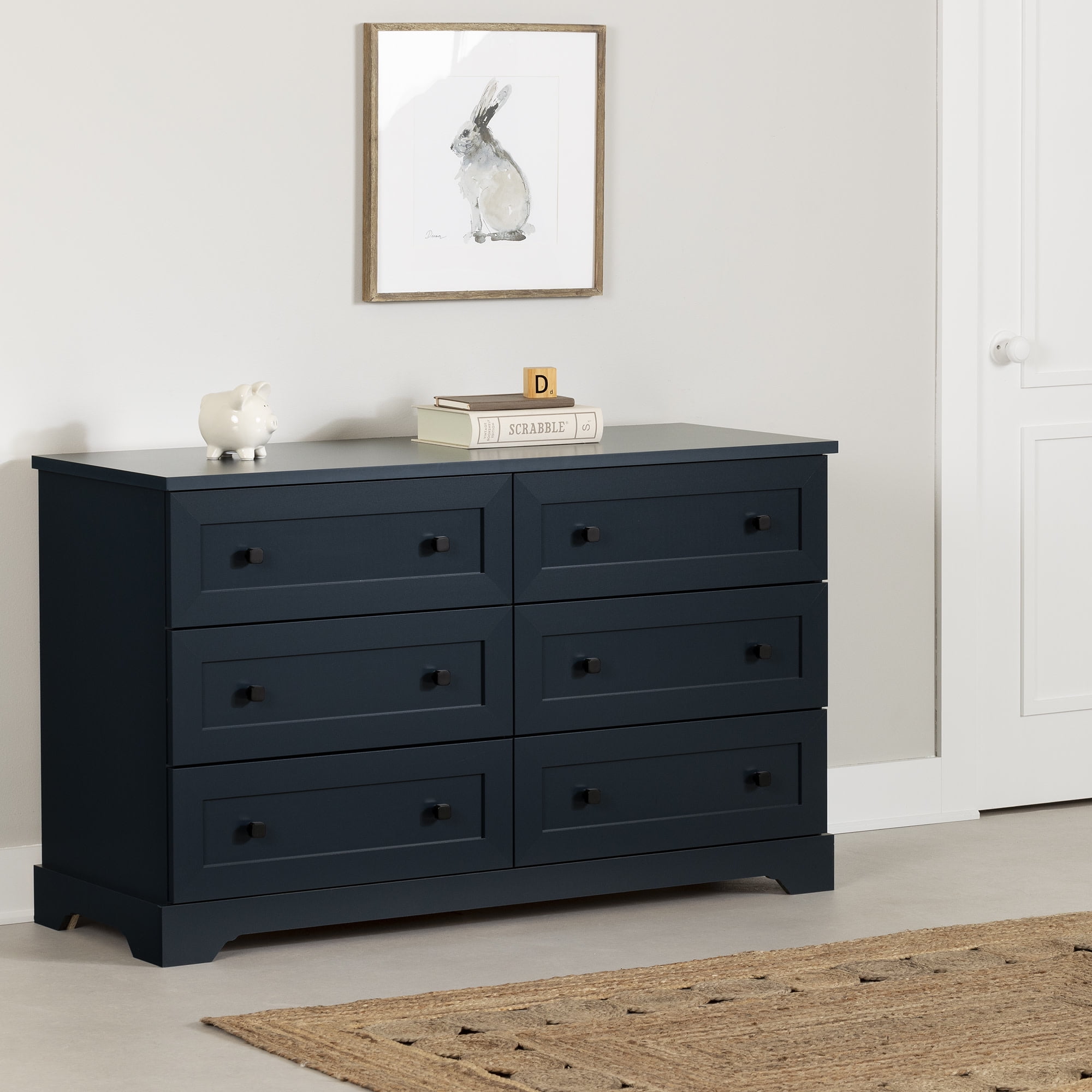 Navy Blue Farmhouse 6-Drawer Double Dresser
