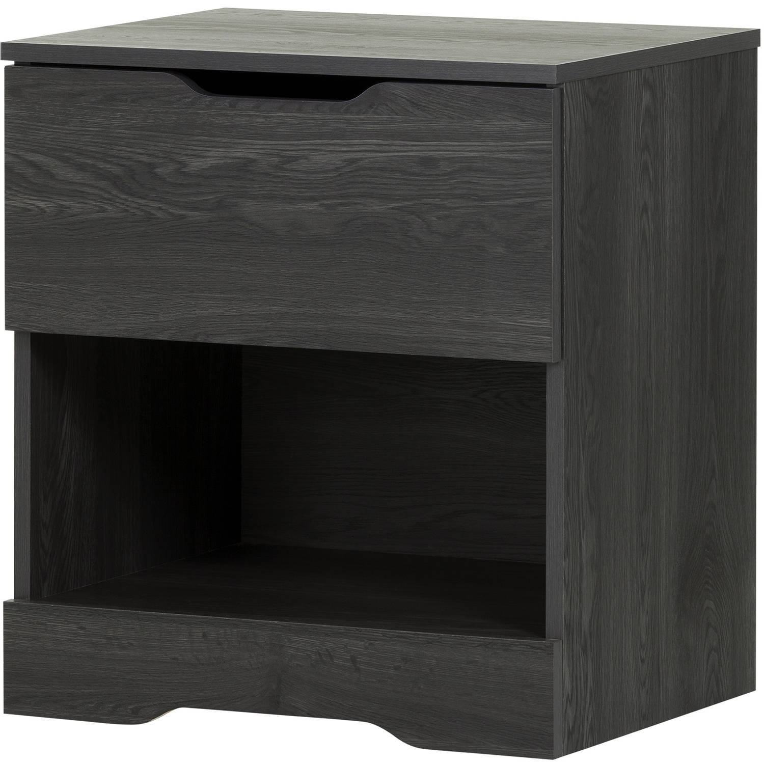 Gray Oak 1-Drawer Nightstand with Open Storage