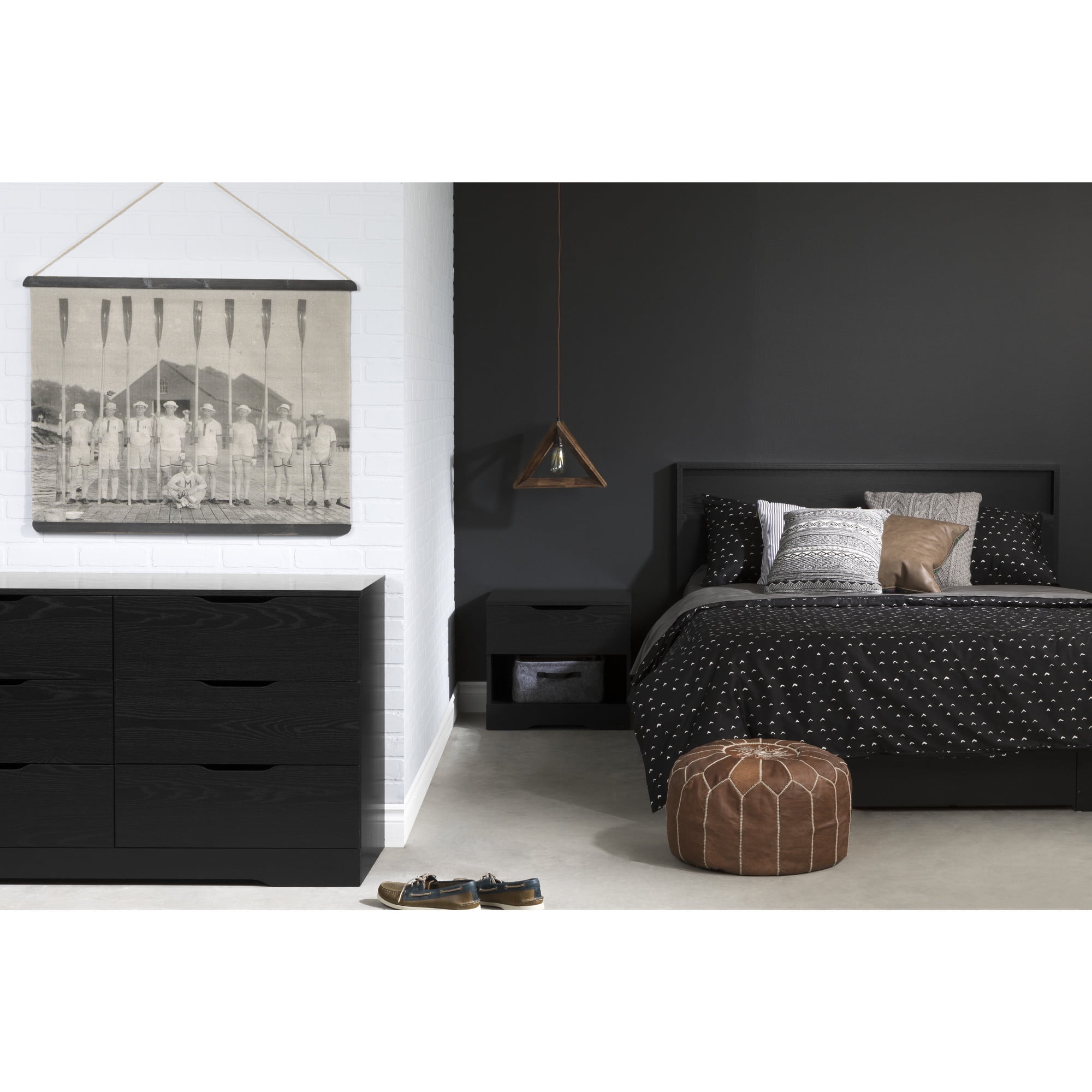 Holland 51" Black Oak Double Dresser with 6 Drawers
