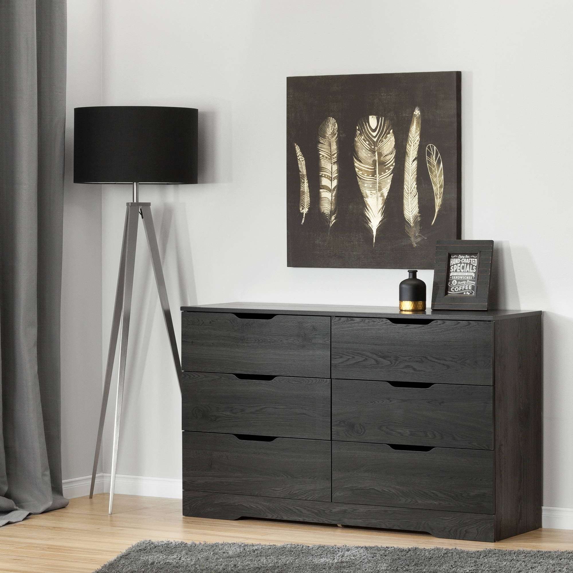 Gray Oak Double Dresser with Soft Close Drawers