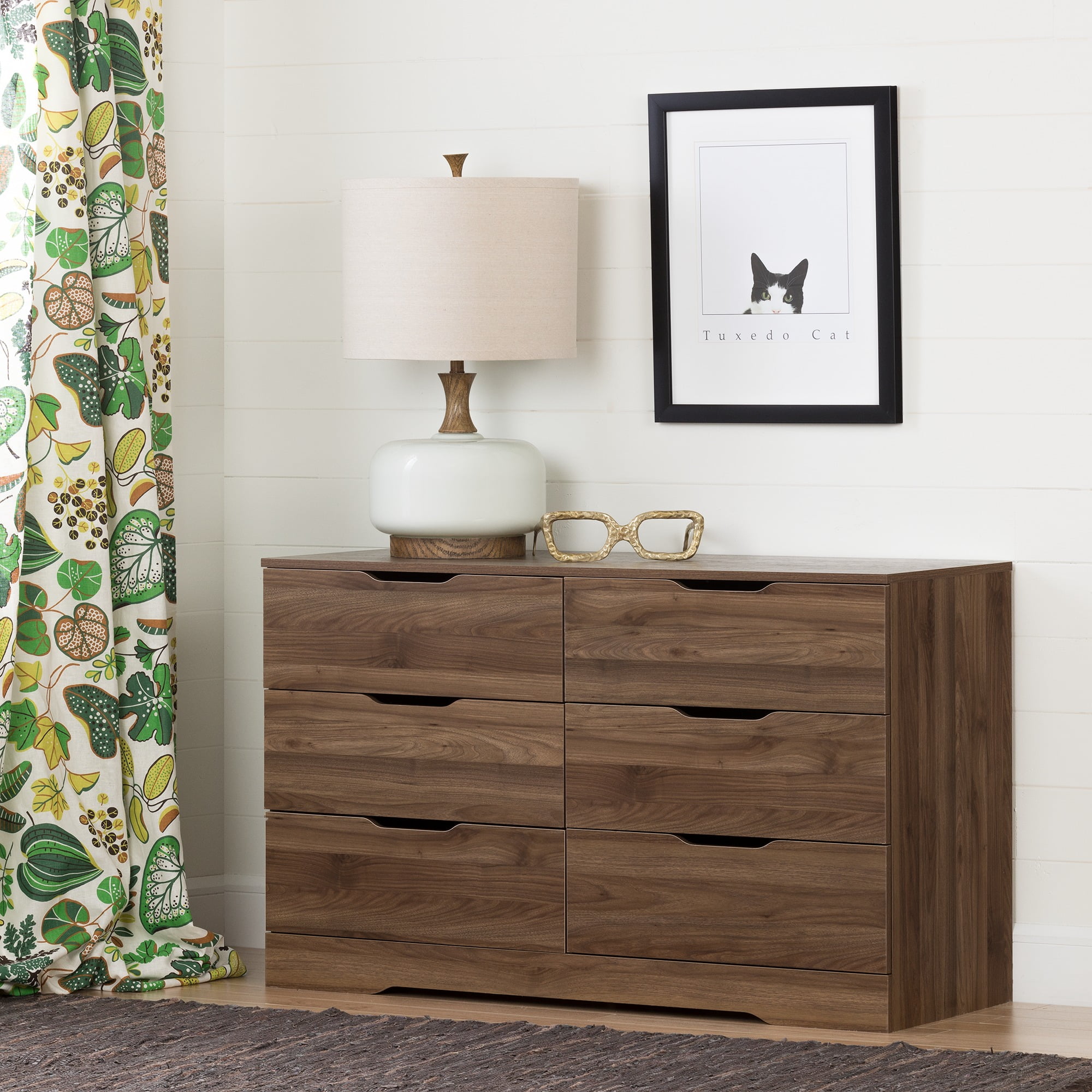 Holland 6-Drawer Double Dresser in Natural Walnut with Soft Close