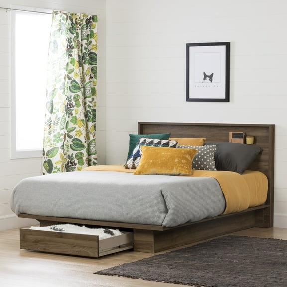 South Shore Holland, Contemporary Bed and Headboard Set, Natural Walnu