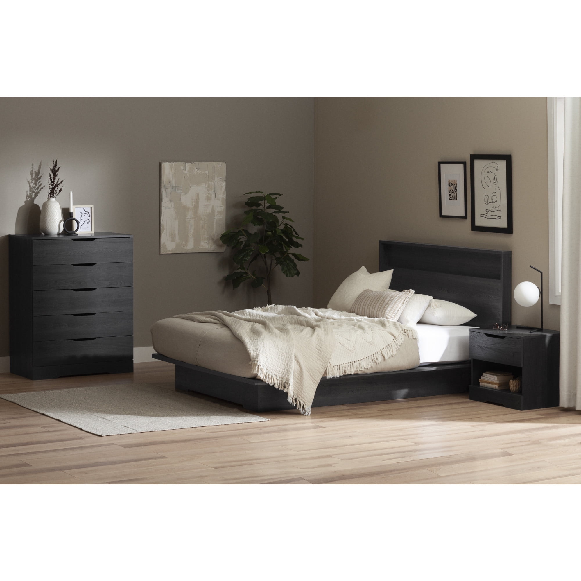 Gray Oak 5-Drawer Vertical Double Dresser