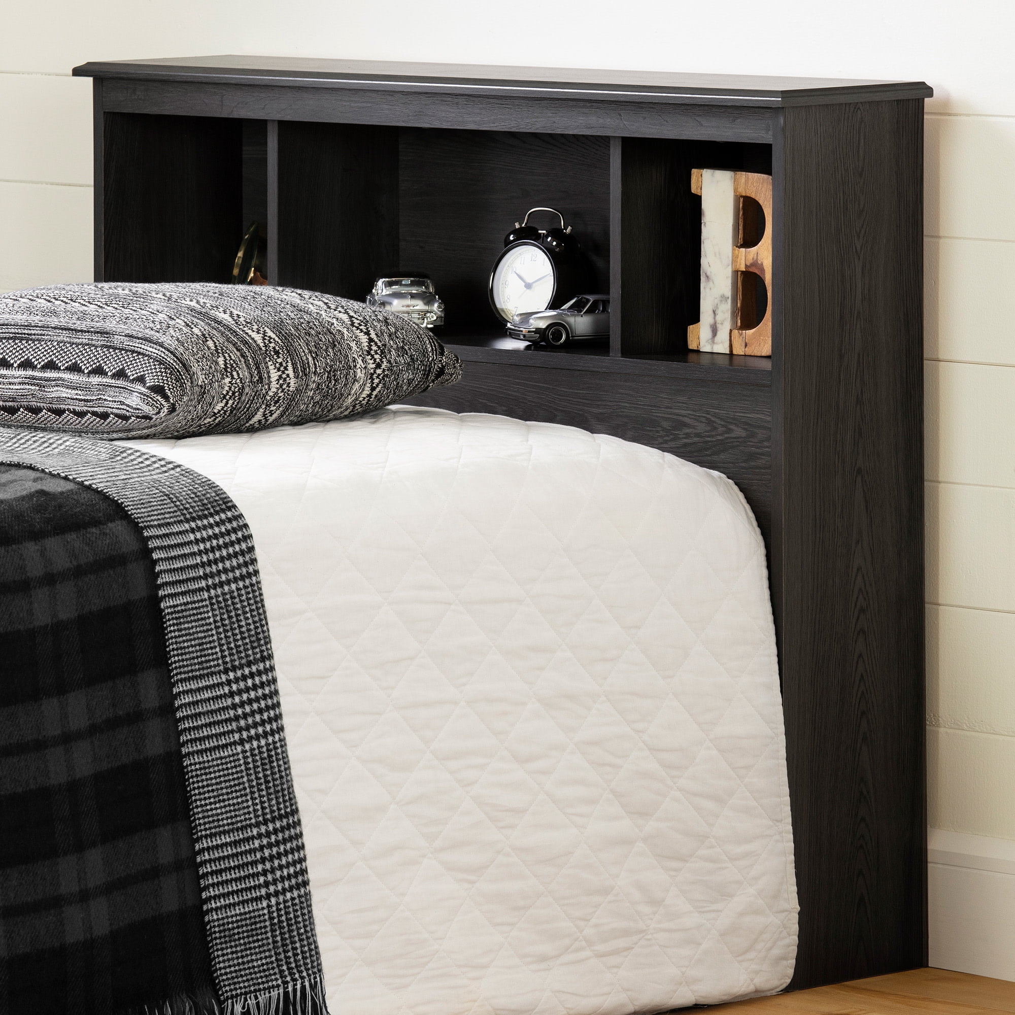 Gray Oak Twin Wood Headboard with Storage