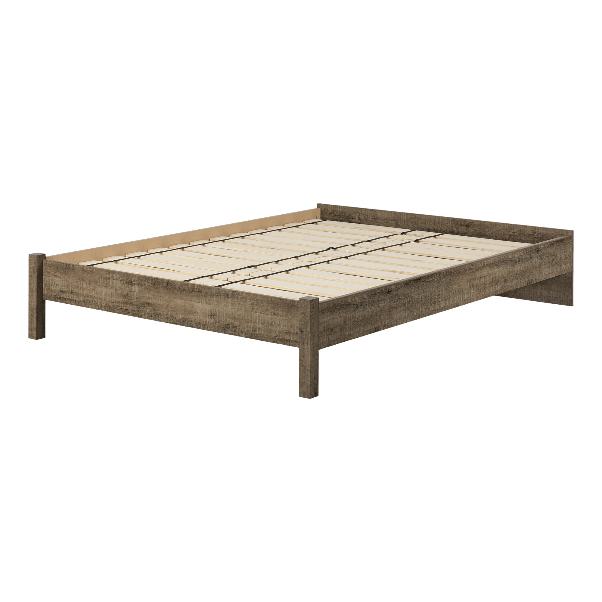 Weathered Oak Queen Platform Bed with Slats and Headboard