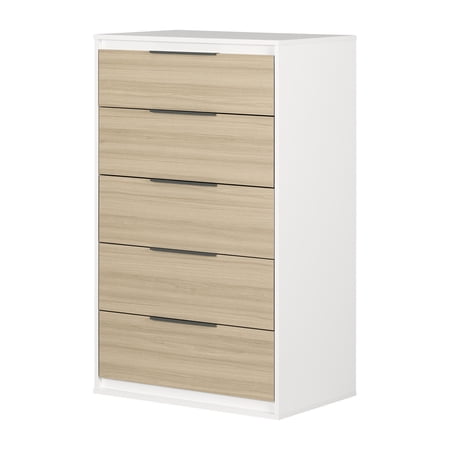 South Shore Hourra, Contemporary 5-Drawer Chest, Soft Elm and White