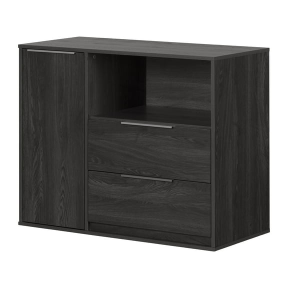 South Shore Hourra, Contemporary Door Chest with 2 Drawers, Gray Oak