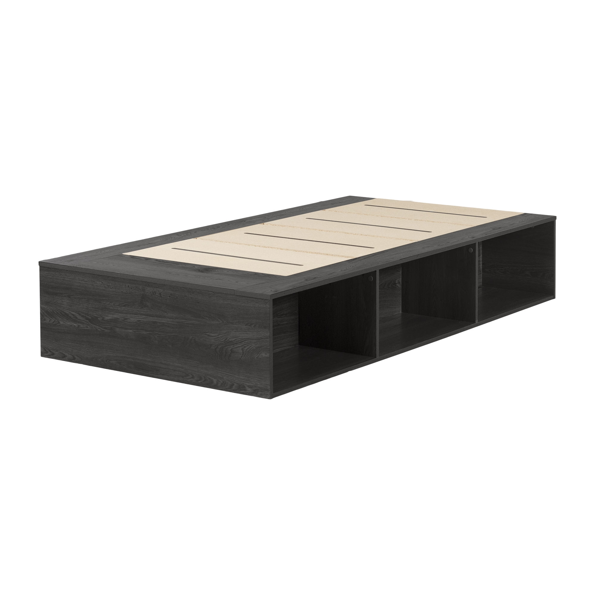 South Shore Hourra, Contemporary Twin Platform Bed with Open Storage, Gray Oak