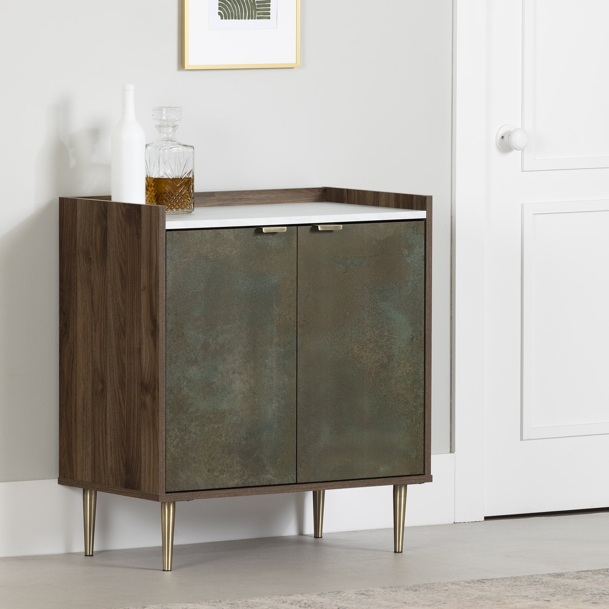 Natural Walnut and Oxide Brown Adjustable Shelf Cabinet