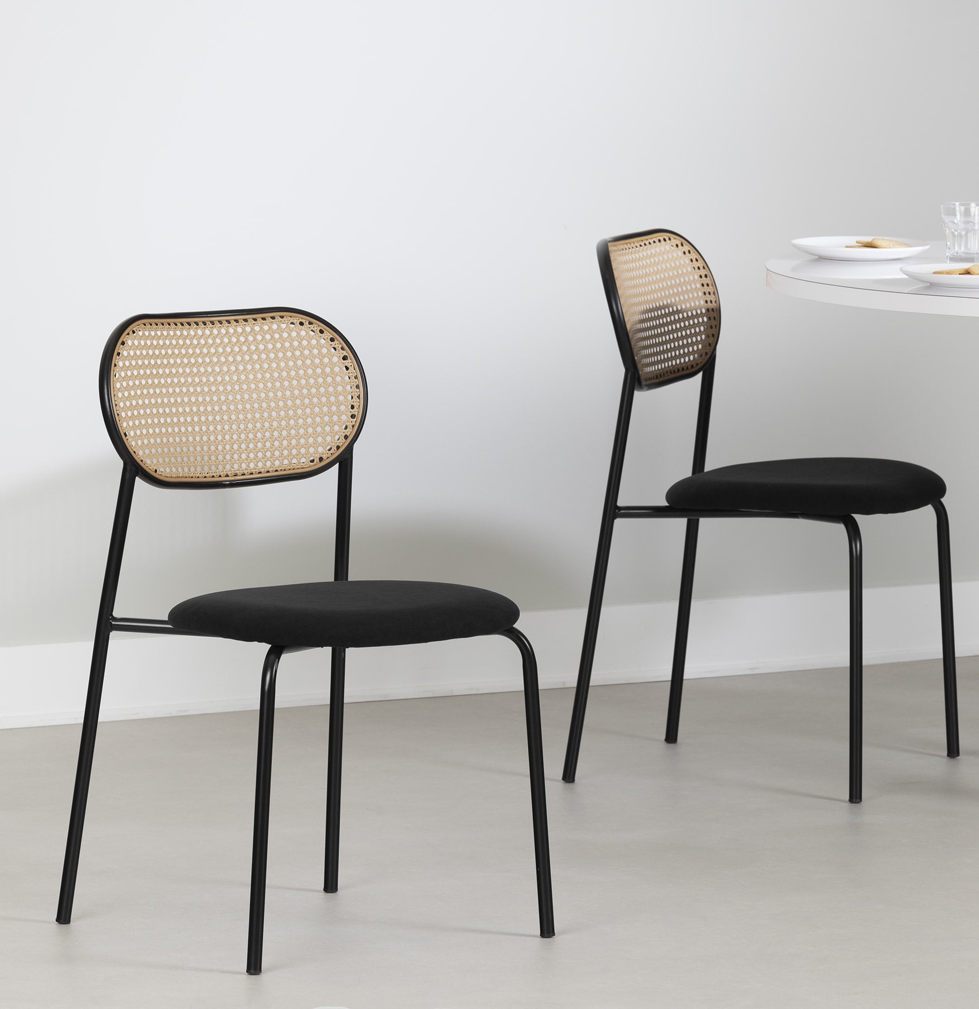 Black and Natural Rattan Cane Side Chair