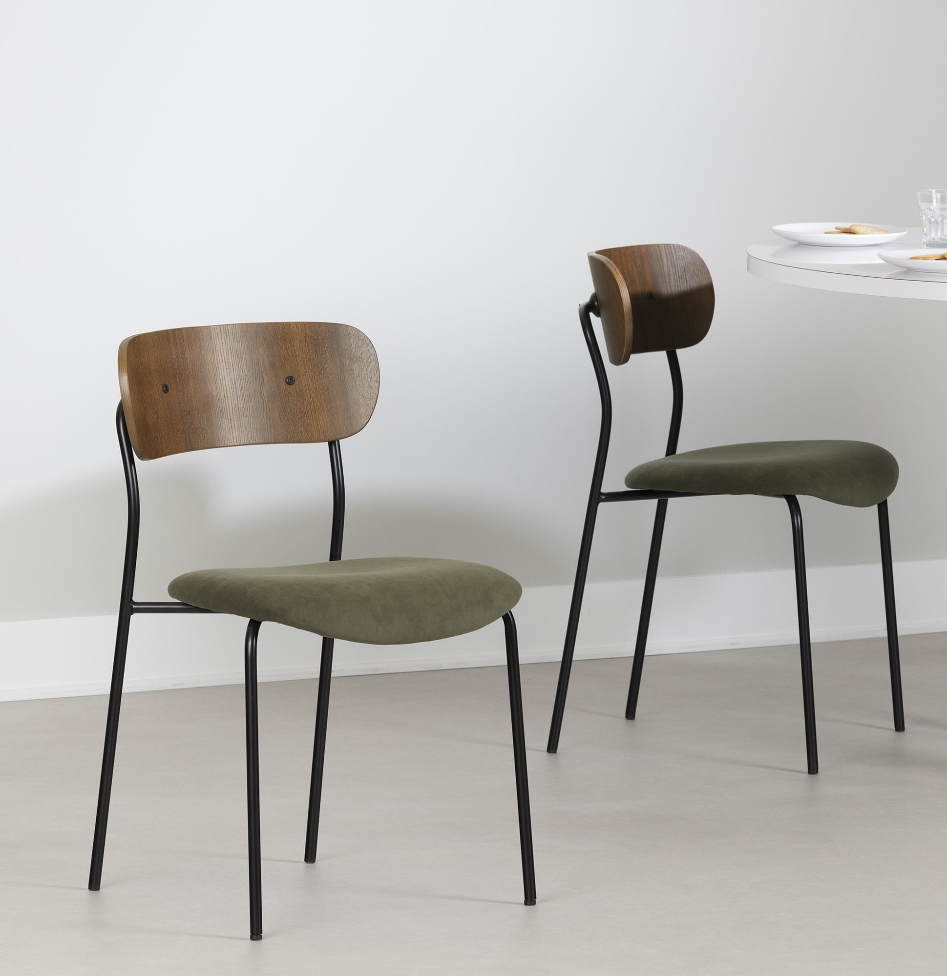 Olive Green and Brown Velvet Upholstered Side Chair with Metal Legs