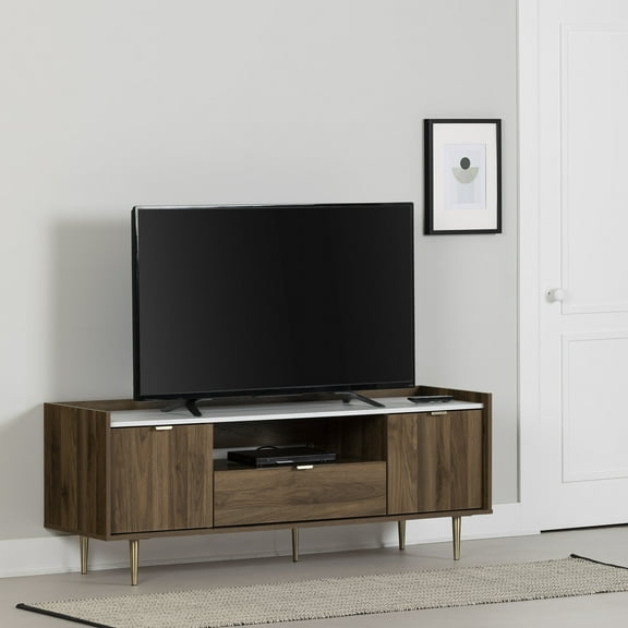South Shore Hype, Mid-century Glam TV Stand, 75" Brown