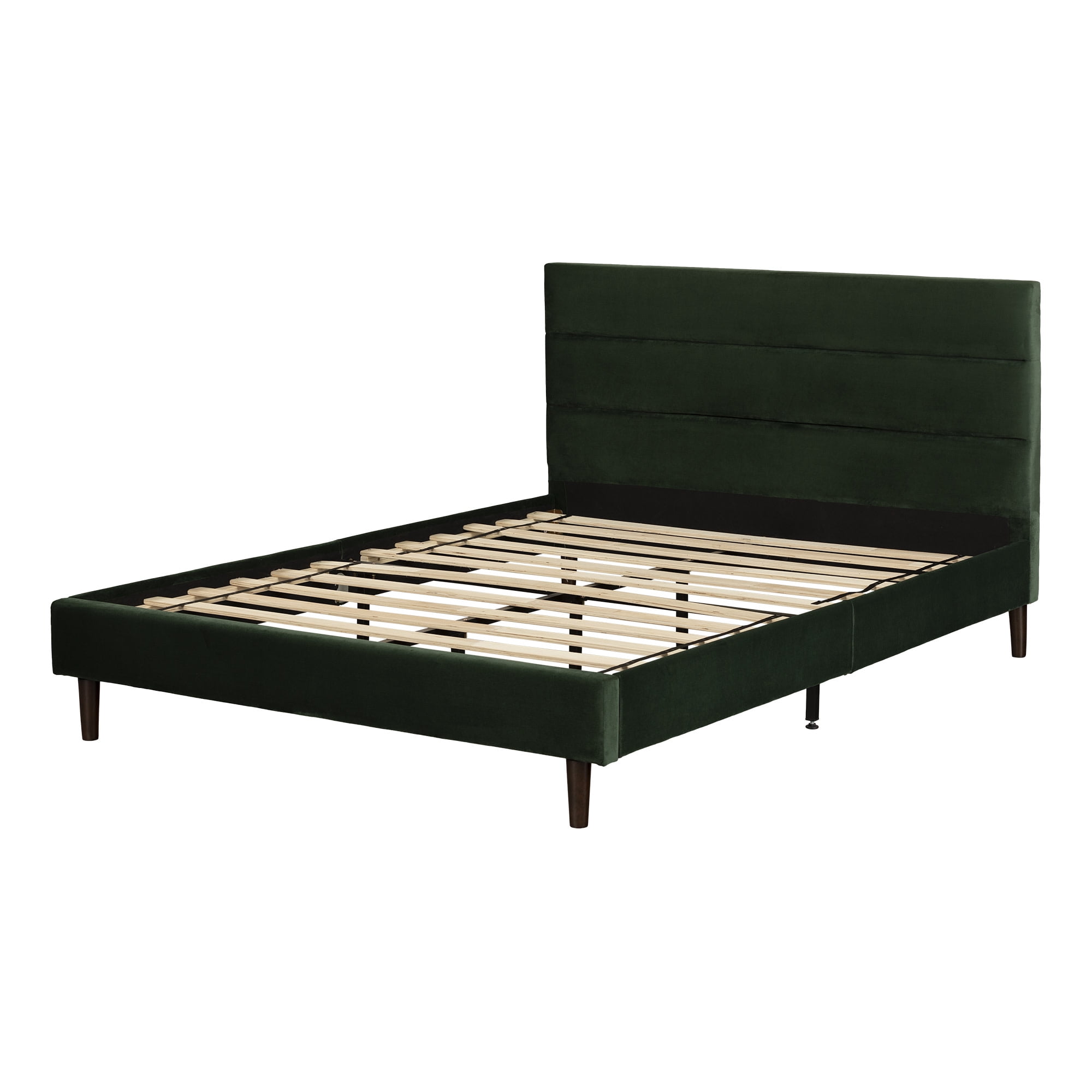 Green Velvet Upholstered Queen Platform Bed with Headboard