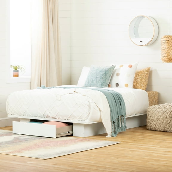 South Shore Kanagane 1-Drawer Platform Bed, Pure White