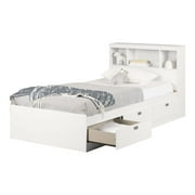 South Shore Kids Spark 3-Drawer Storage Bed, Twin, White, with Bookcase Headboard
