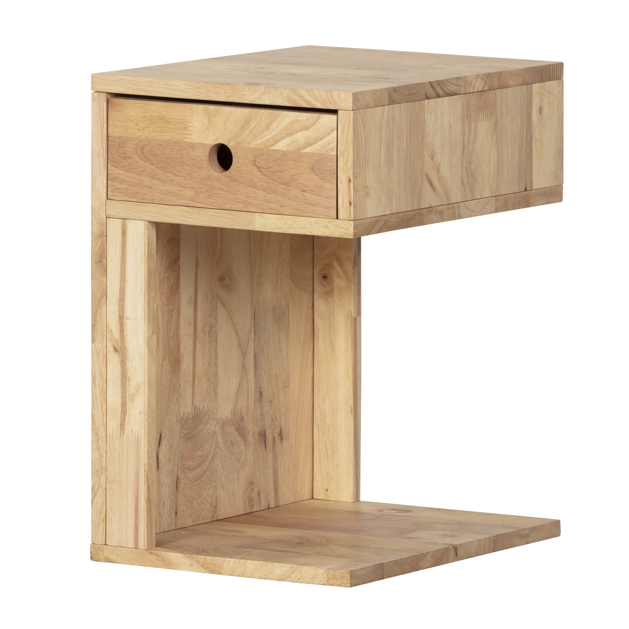 Natural Wood 1-Drawer C-Shaped End Table