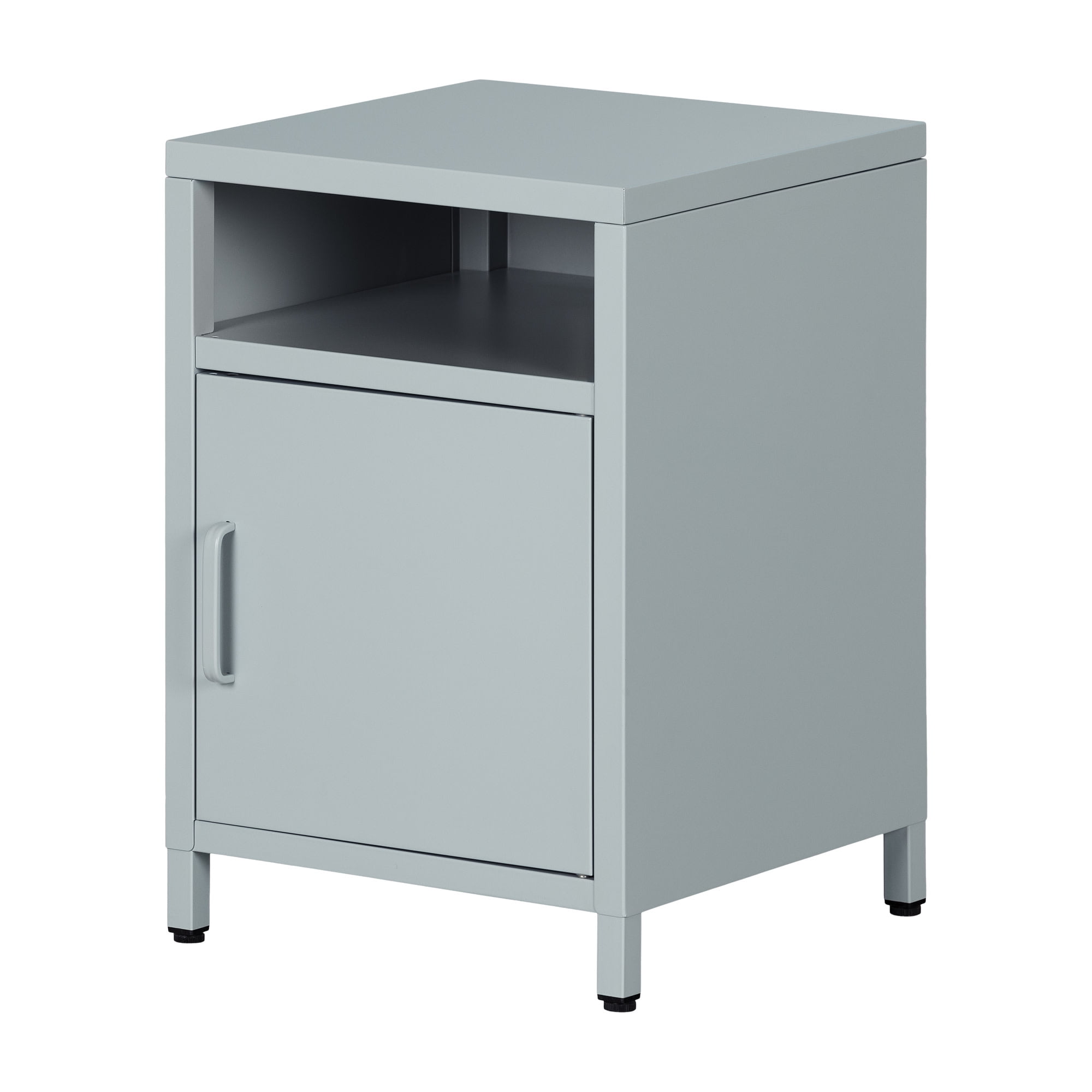 Light Blue Metal 1-Door Nightstand with Open Shelf