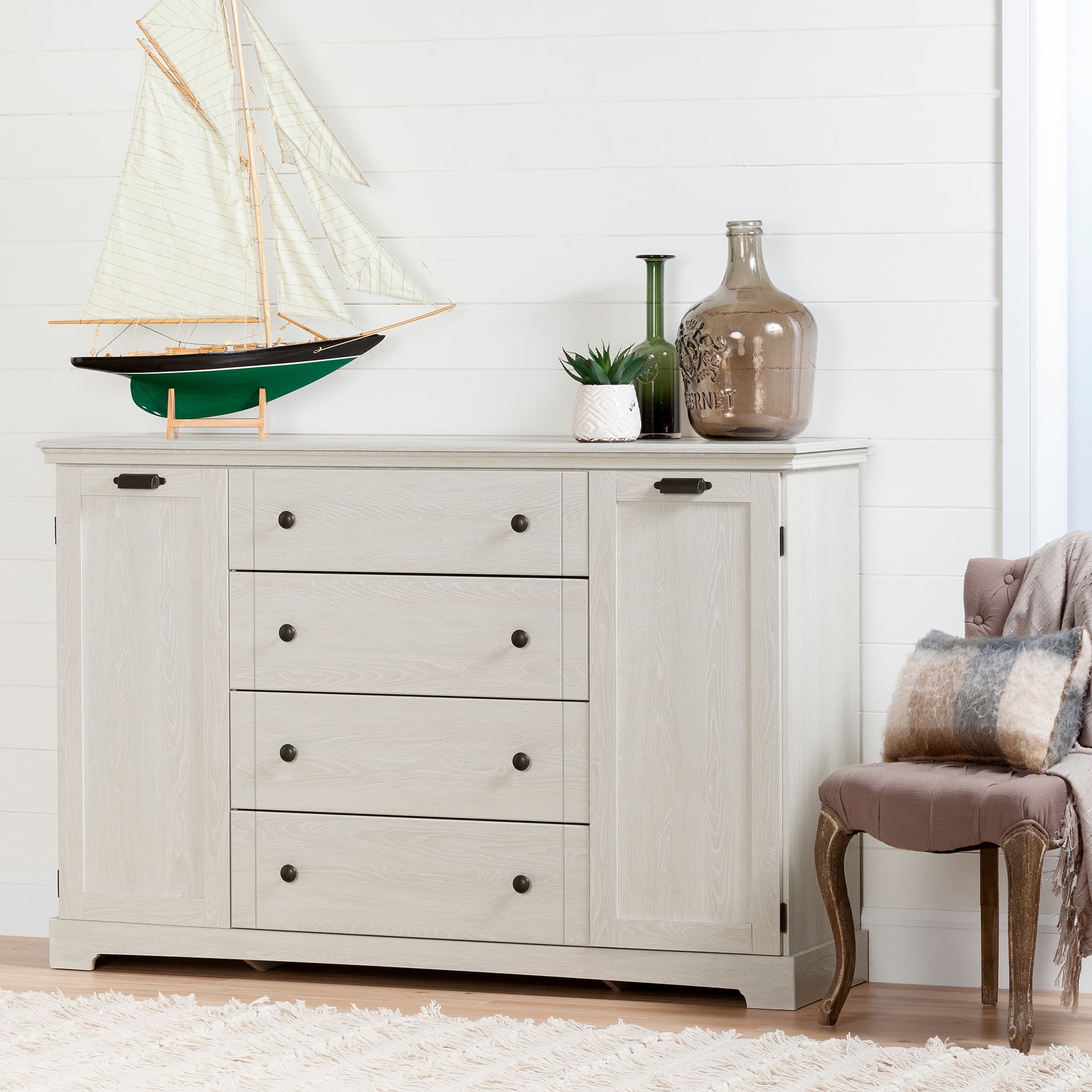 Winter Oak 4-Drawer Combo Dresser with Doors