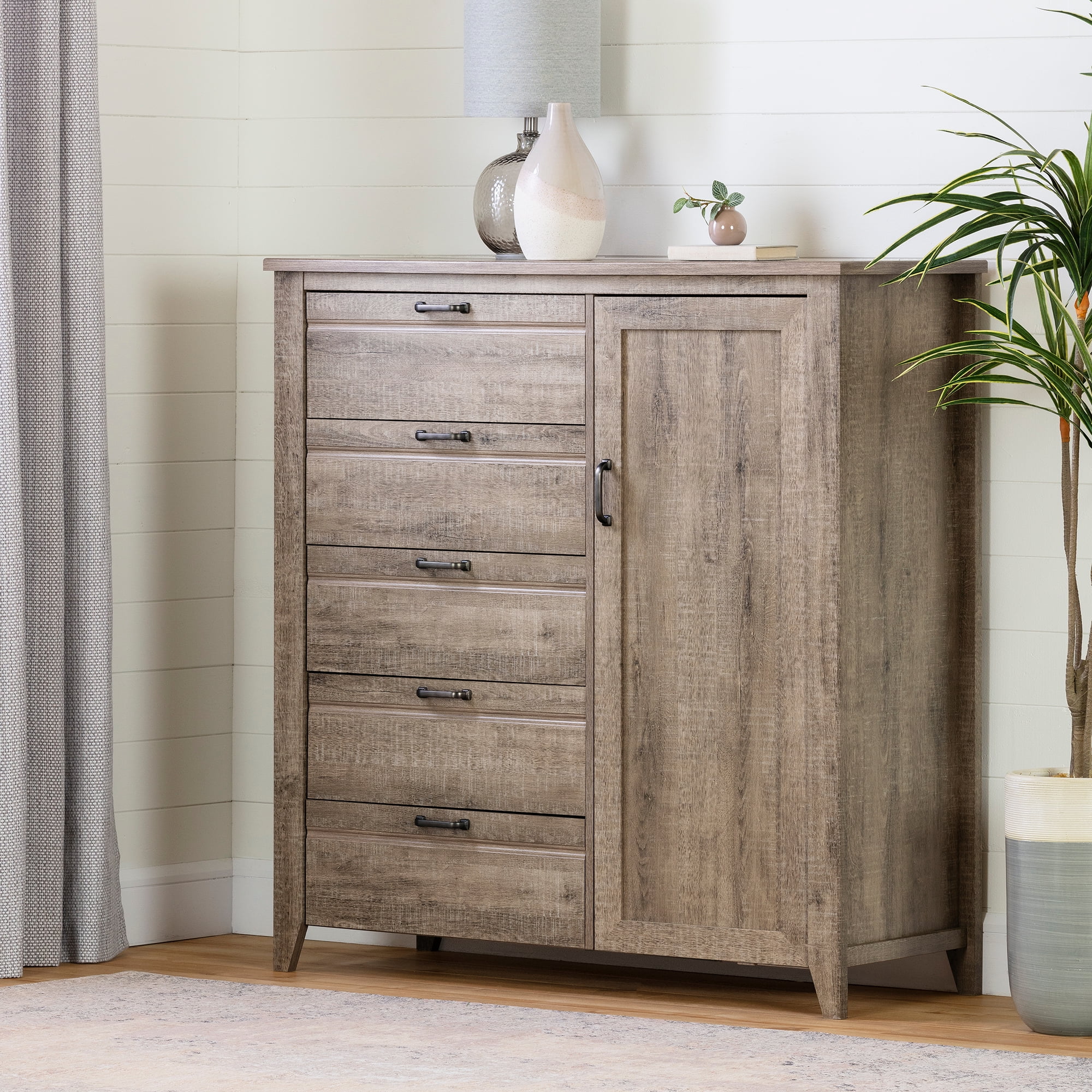 South Shore Lionel Door Chest with 5 Drawers Multiple Finishes
