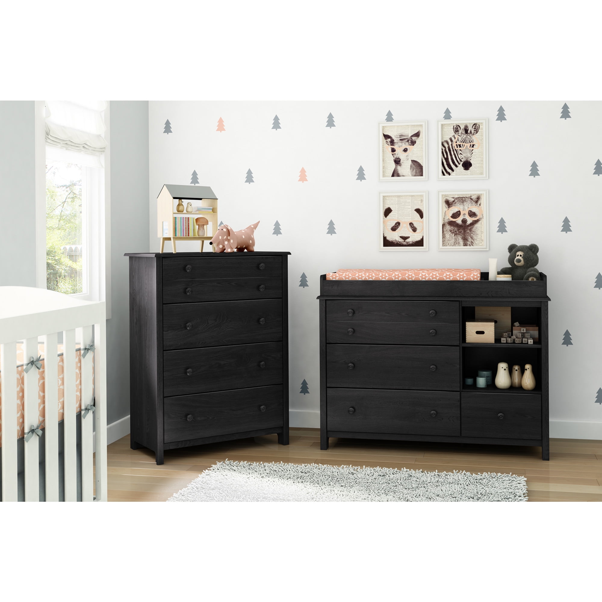 Gray Oak 47" Transitional Changing Table Dresser with Drawers