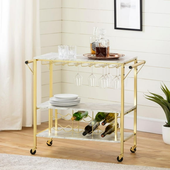 South Shore Maliza Bar Cart Faux Marble and Gold