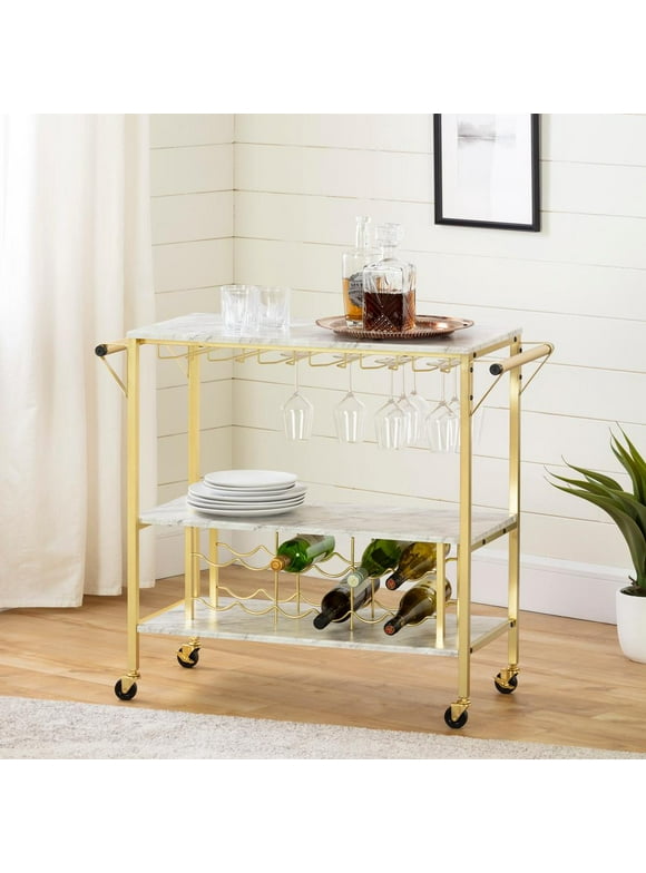 South Shore Maliza Bar Cart Faux Marble and Gold