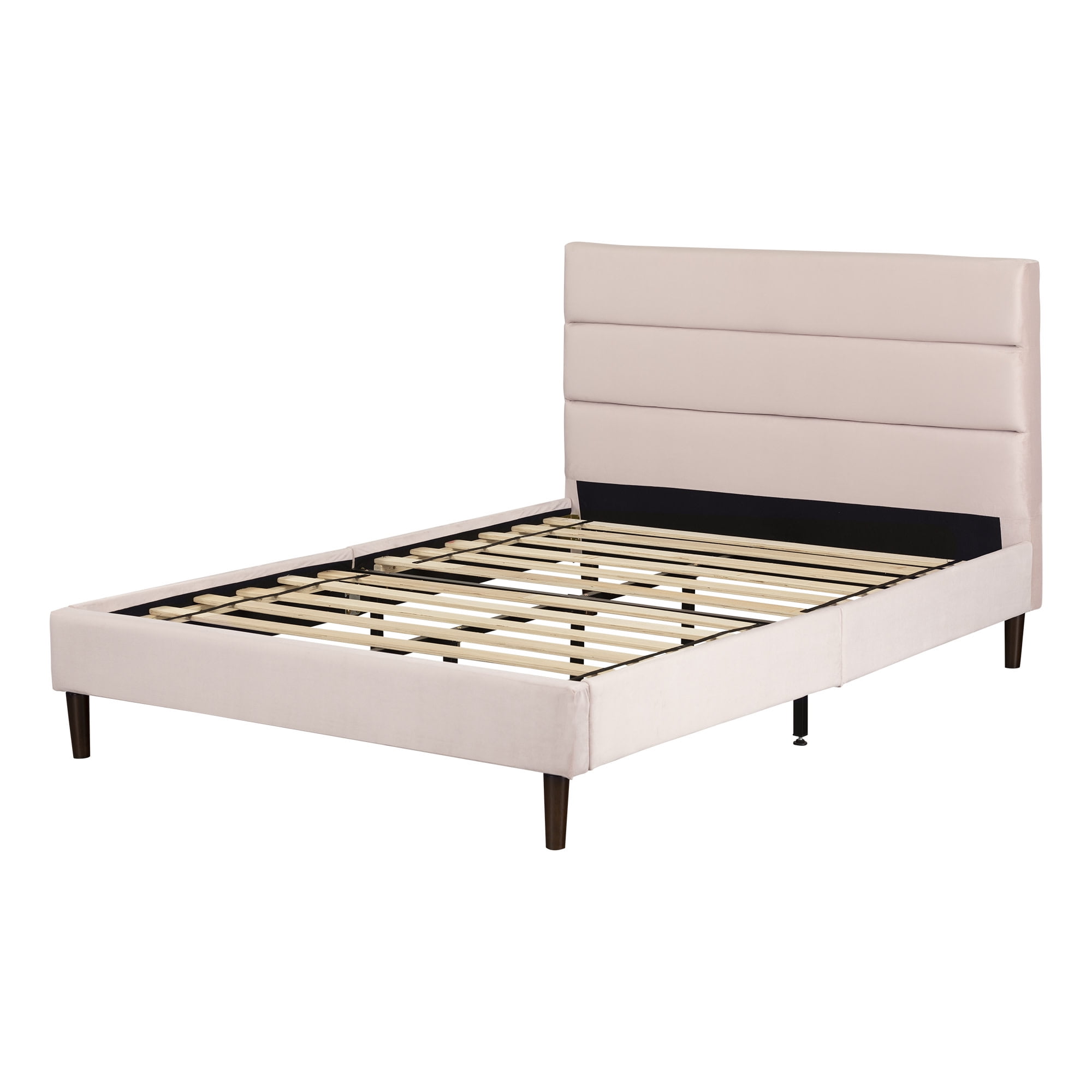 Pink Velvet Upholstered Full Platform Bed with Tufted Headboard