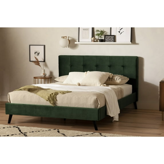 South Shore Maliza, Mid-century Glam Bed, Queen Green