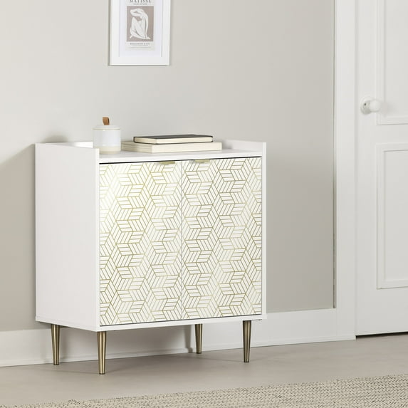 South Shore Maliza, Mid-century Glam Cabinet, White