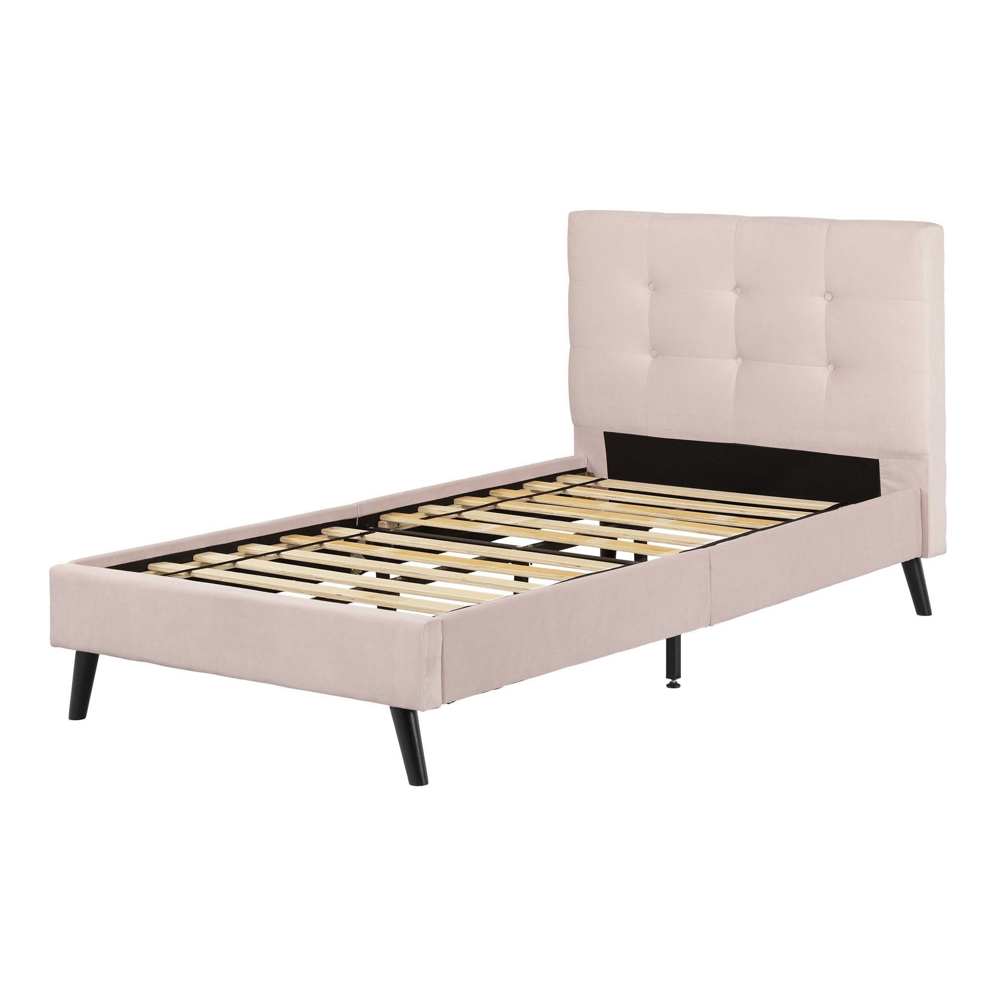Pale Pink Velvet Upholstered Twin Platform Bed with Headboard