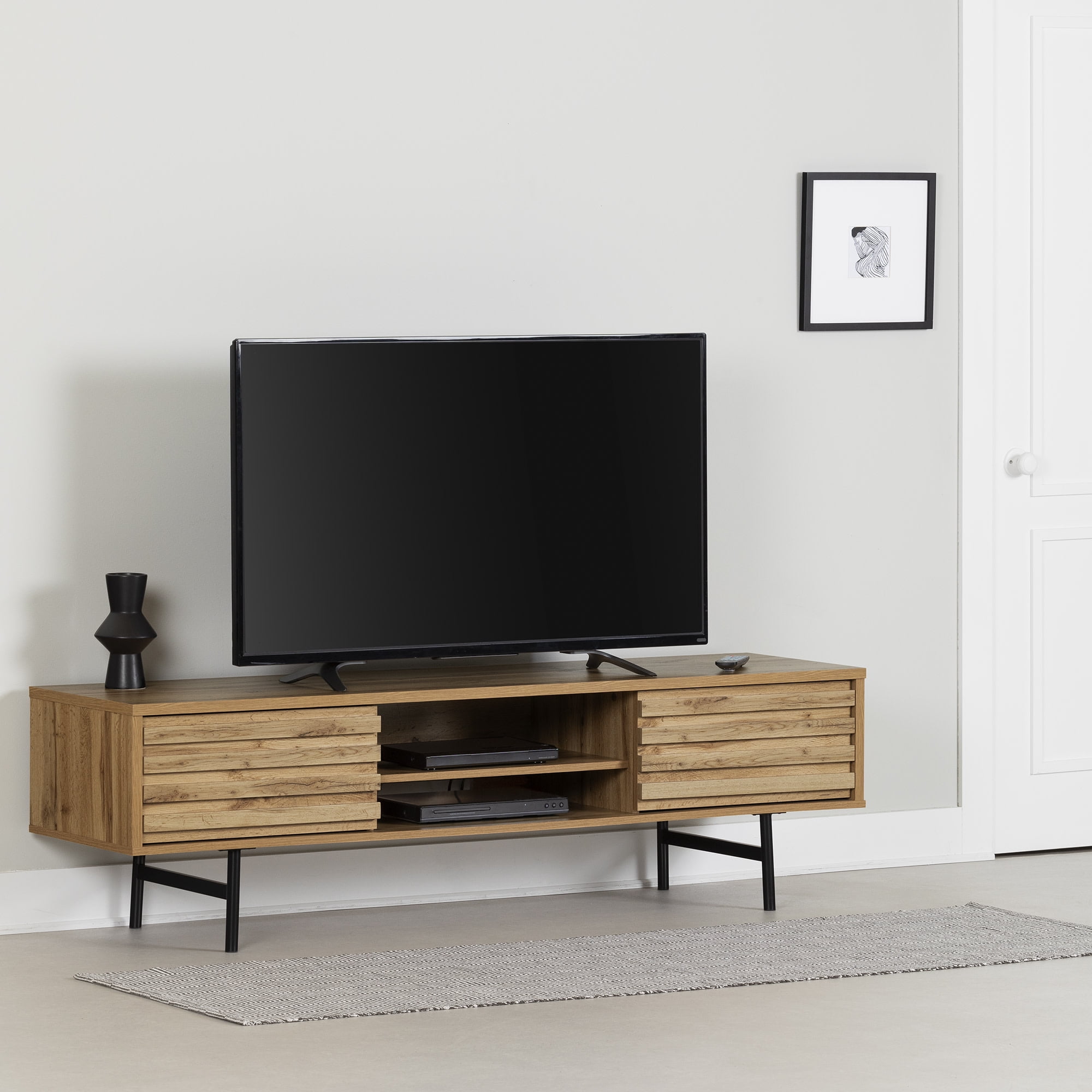 Nordik Oak 75" TV Stand with Storage and Metal Legs