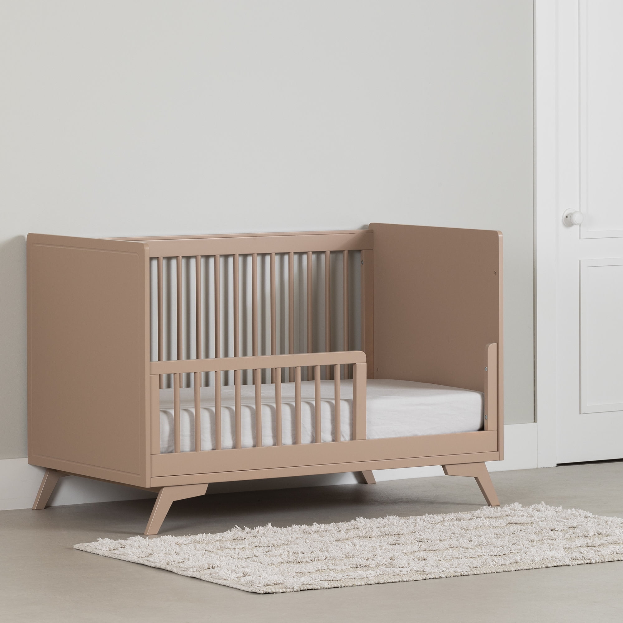 South Shore Milos, Midcentury Glam Toddler rail, Crib Pink