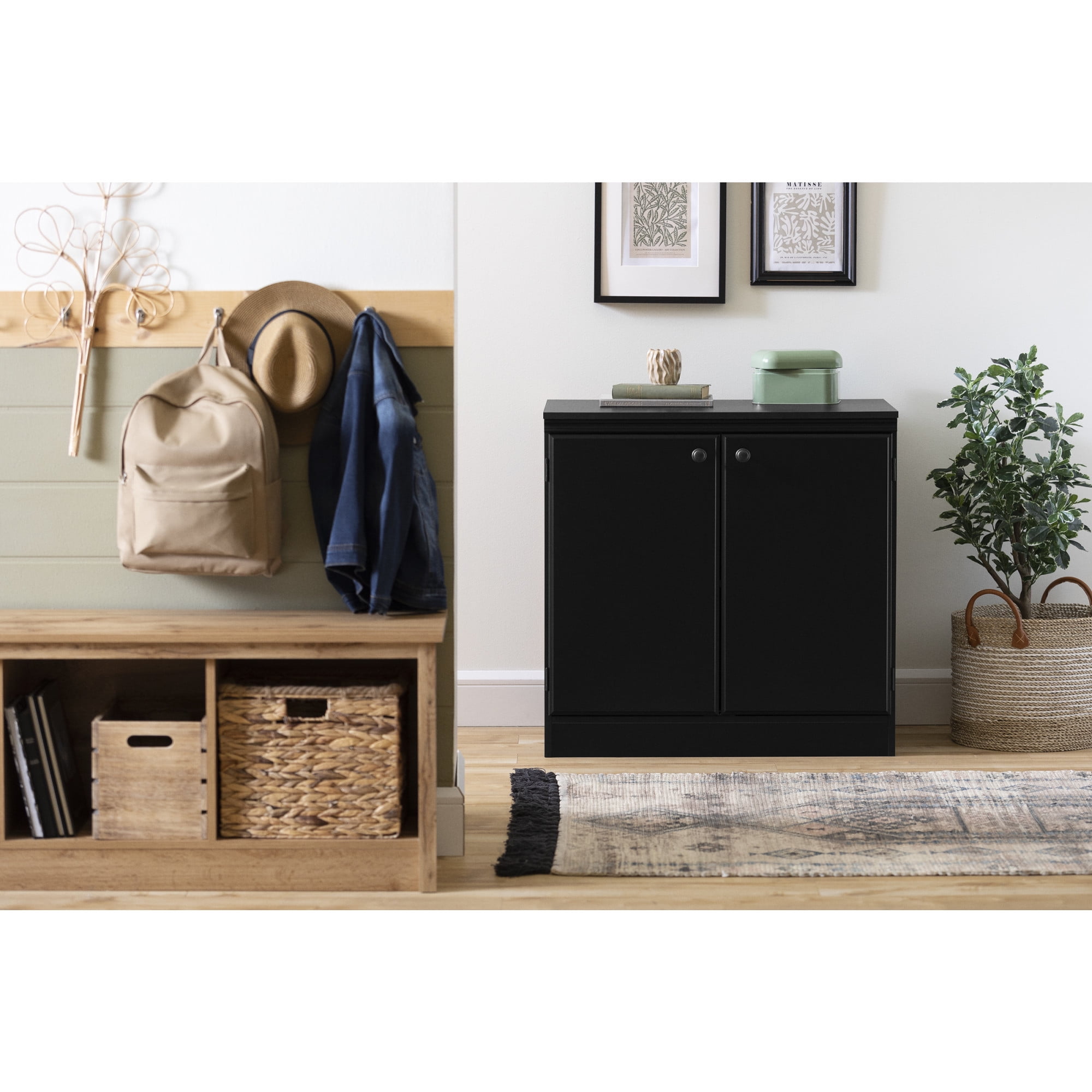 Pure Black Freestanding Office Storage Cabinet with Adjustable Shelving