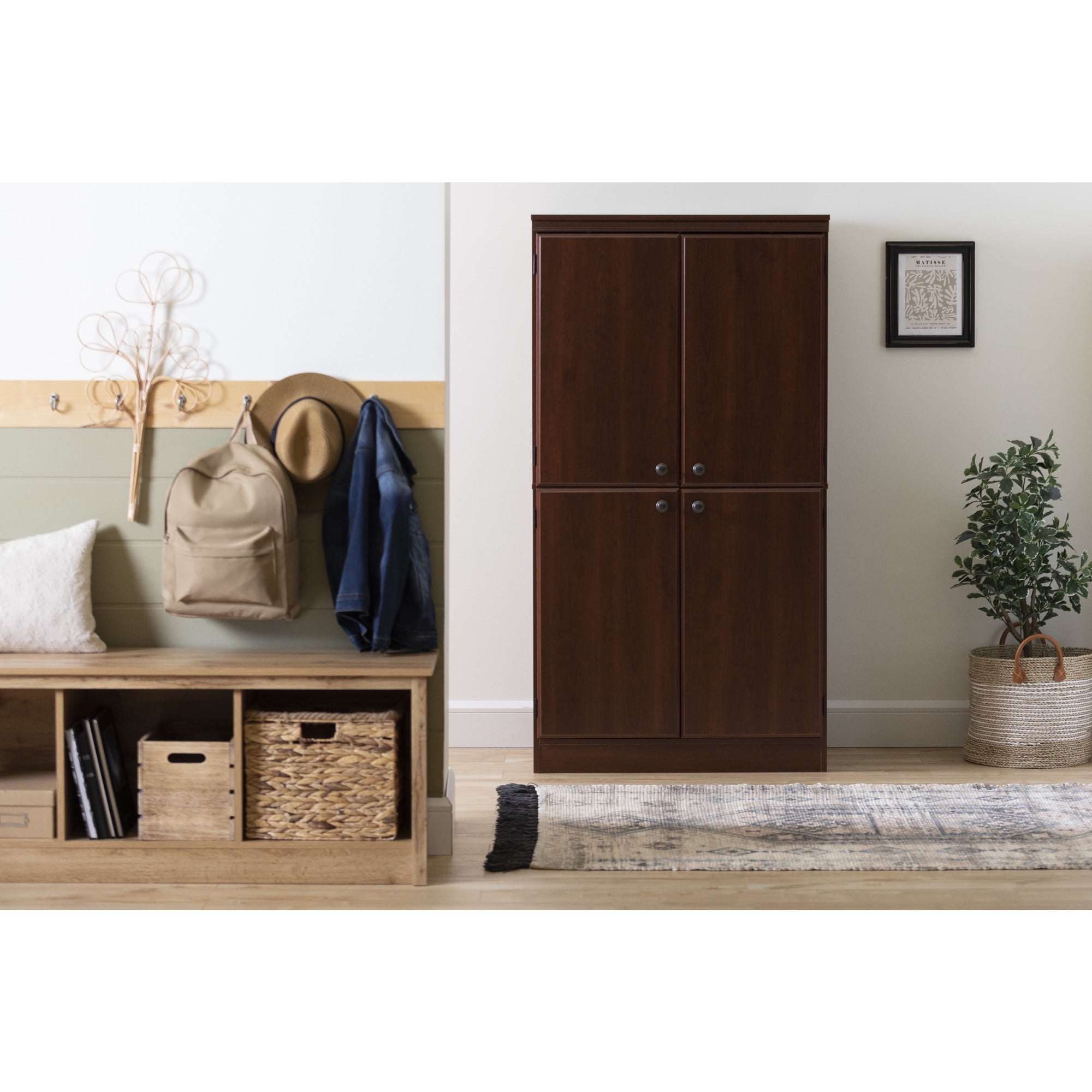 Royal Cherry 4-Door Adjustable Storage Cabinet with Black Metal Handles