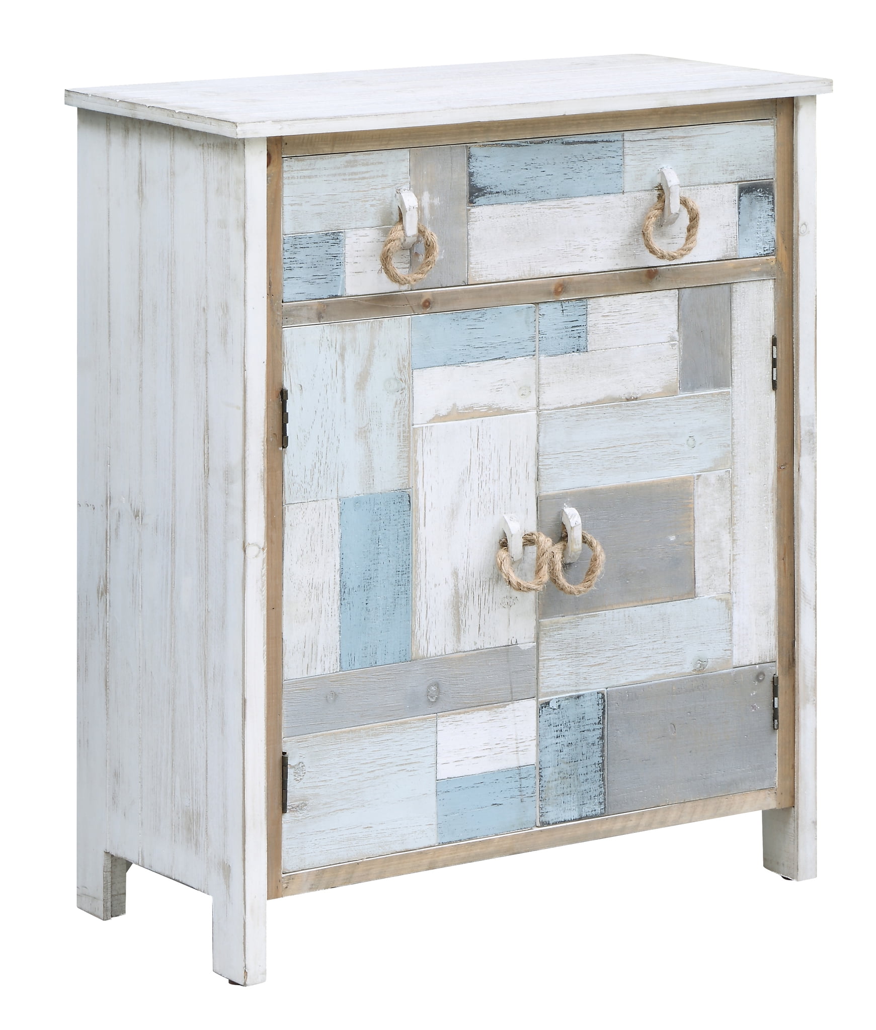 Whitewashed Nautical Patchwork 1 Drawer 2 Door Cabinet