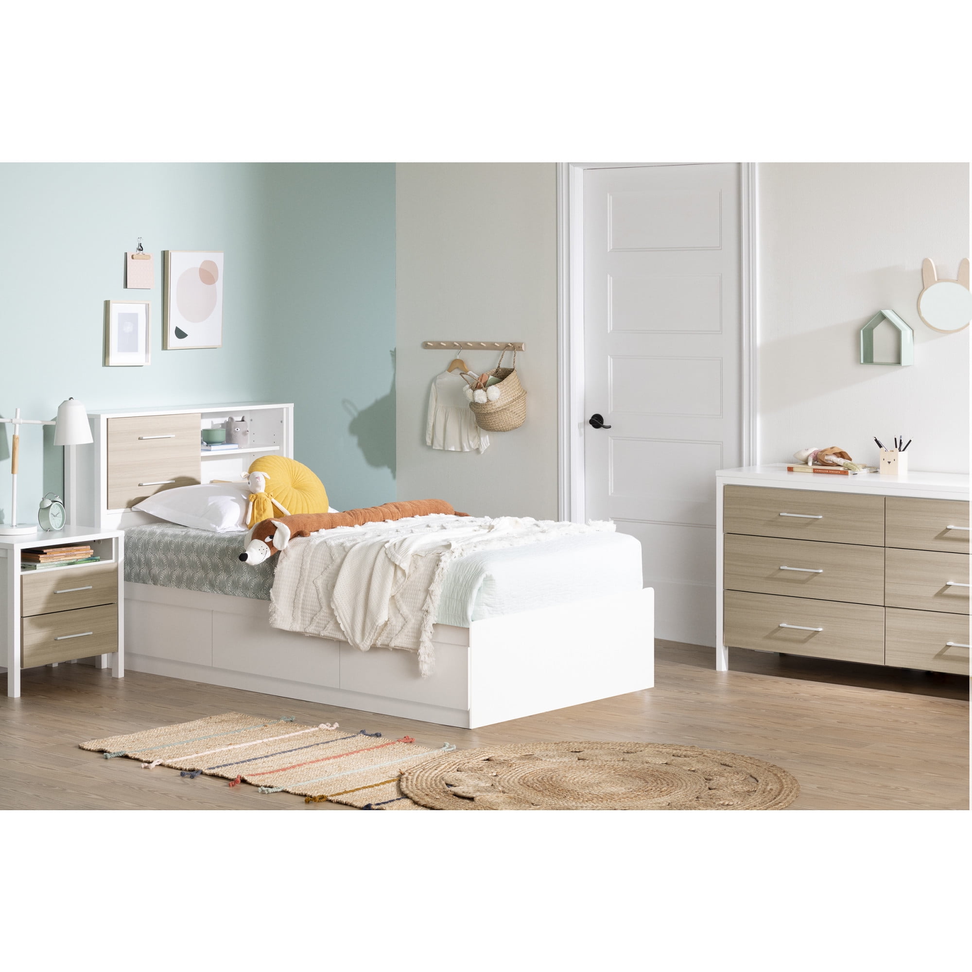 White and Soft Elm Industrial Double Dresser