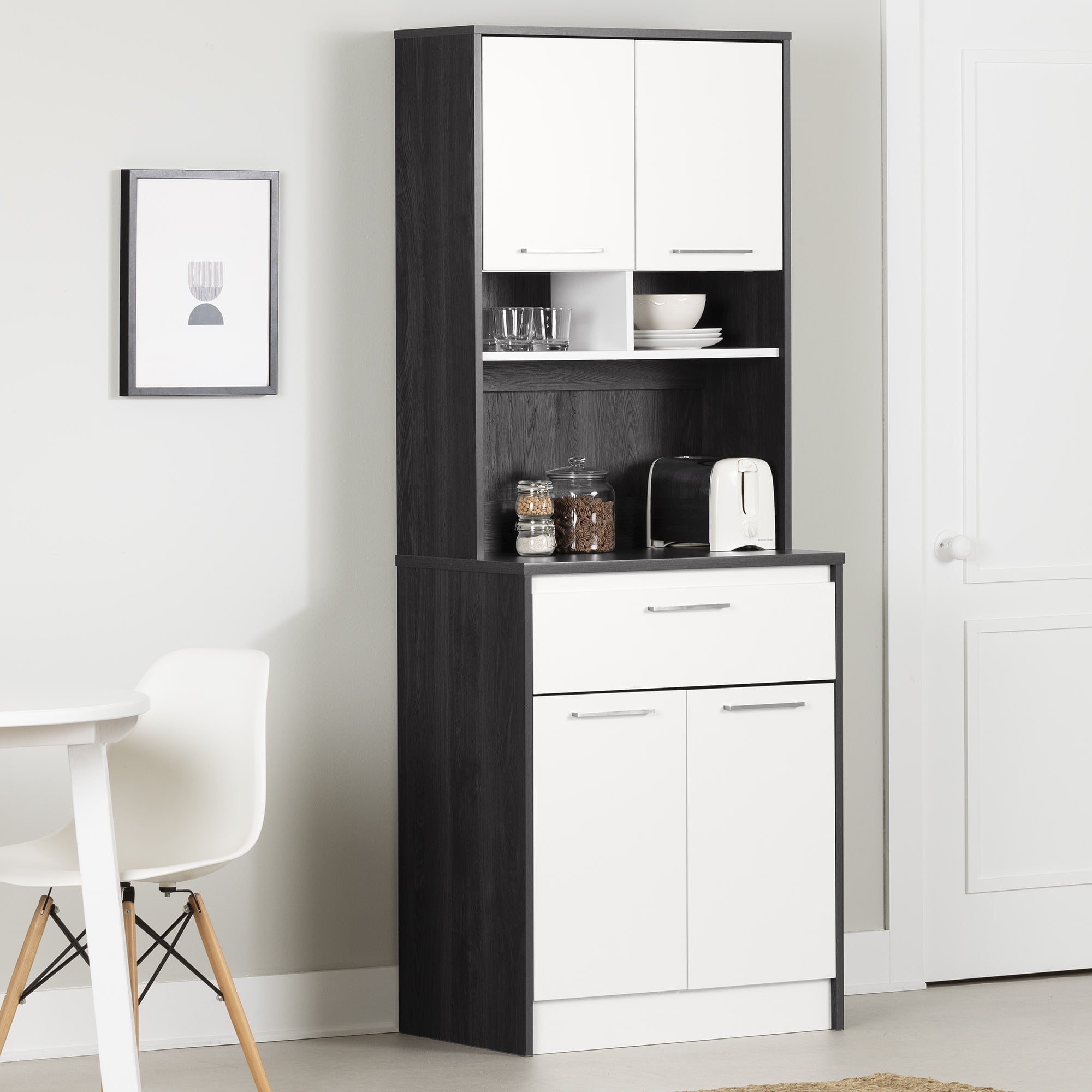 Gray Oak and White 76.5'' Kitchen Pantry Cabinet