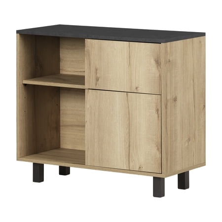 South Shore Octave, Contemporary Storage Cabinet, Medium Oak and Faux Black Stone