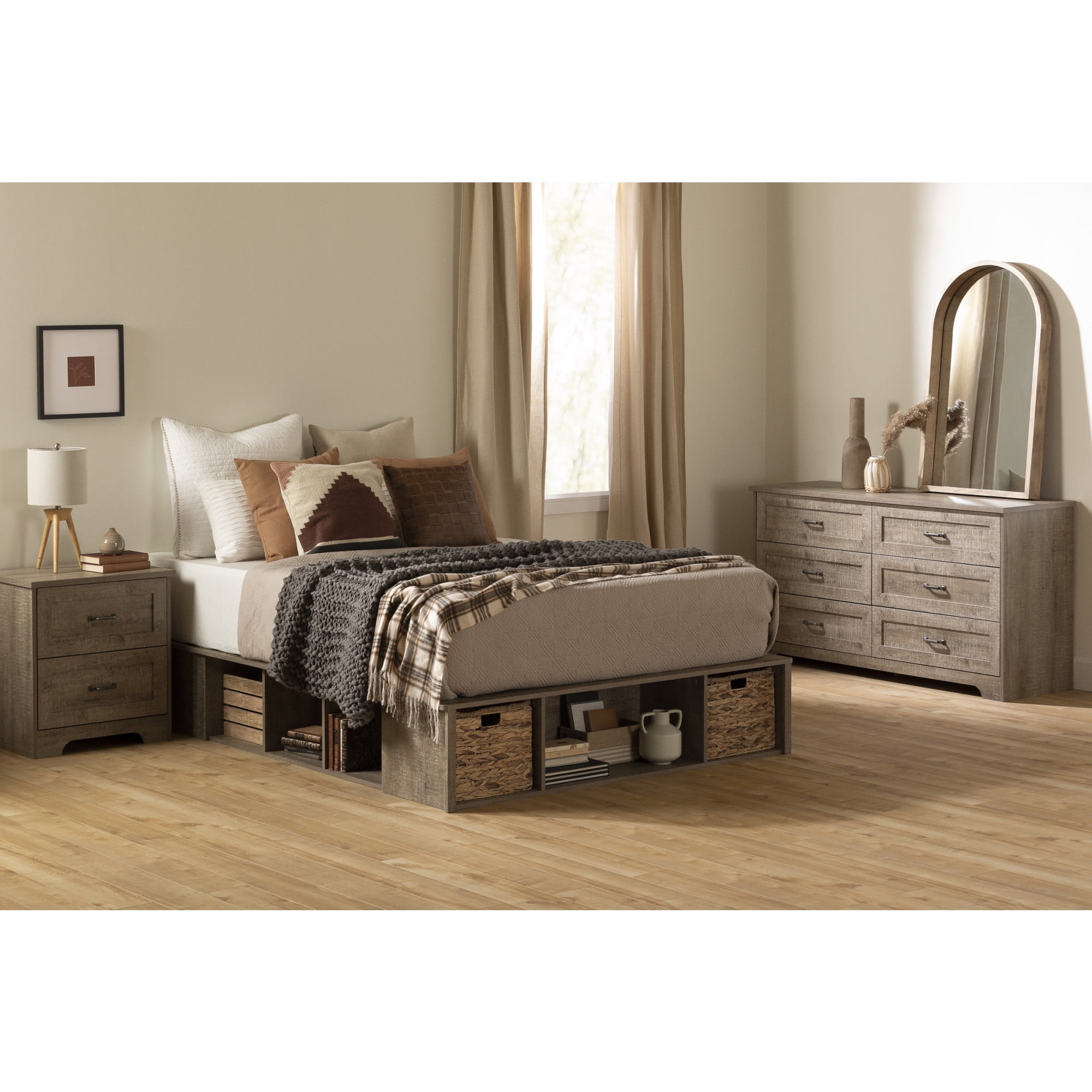 Weathered Oak 2-Drawer Farmhouse Nightstand