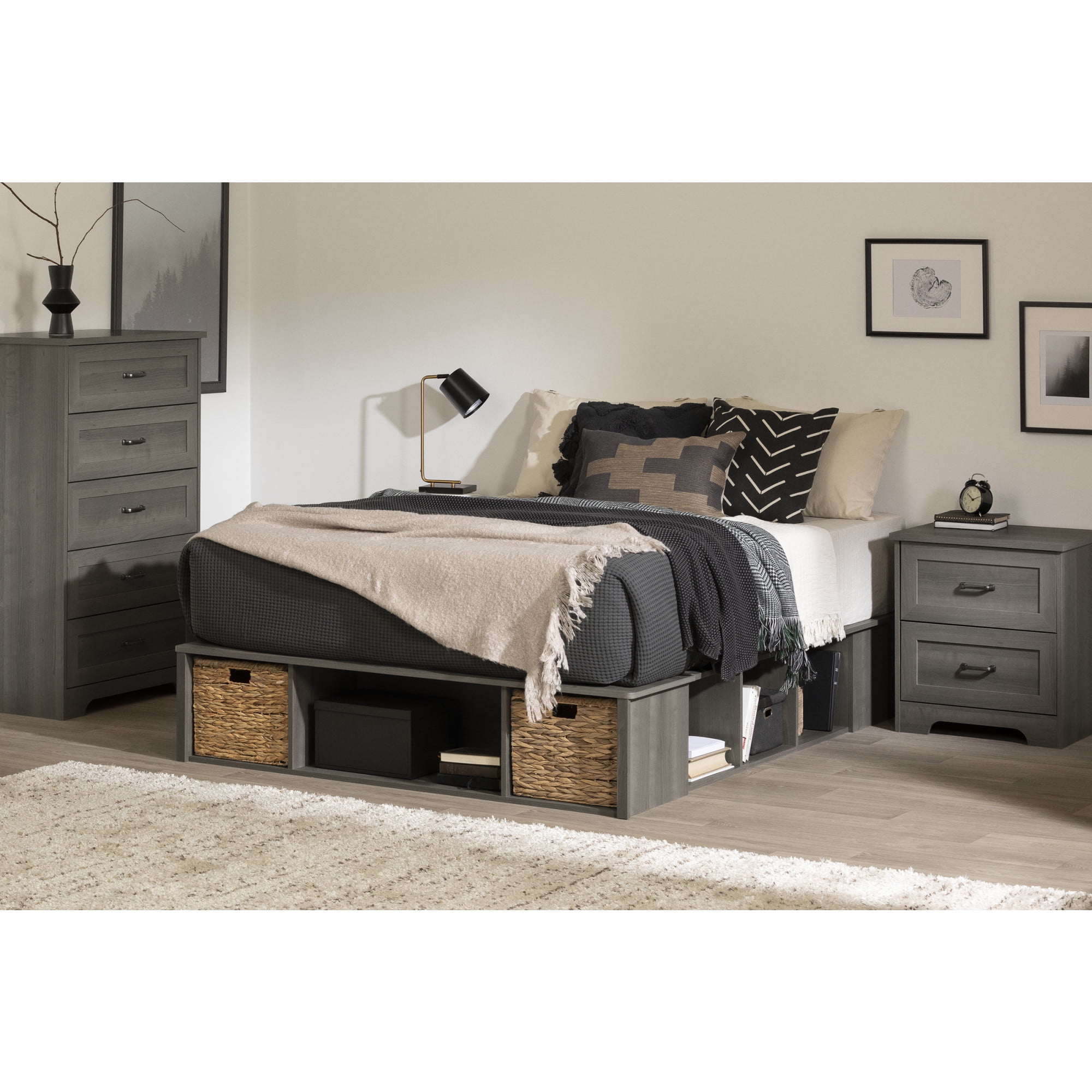 Gray Maple 2-Drawer Farmhouse Nightstand