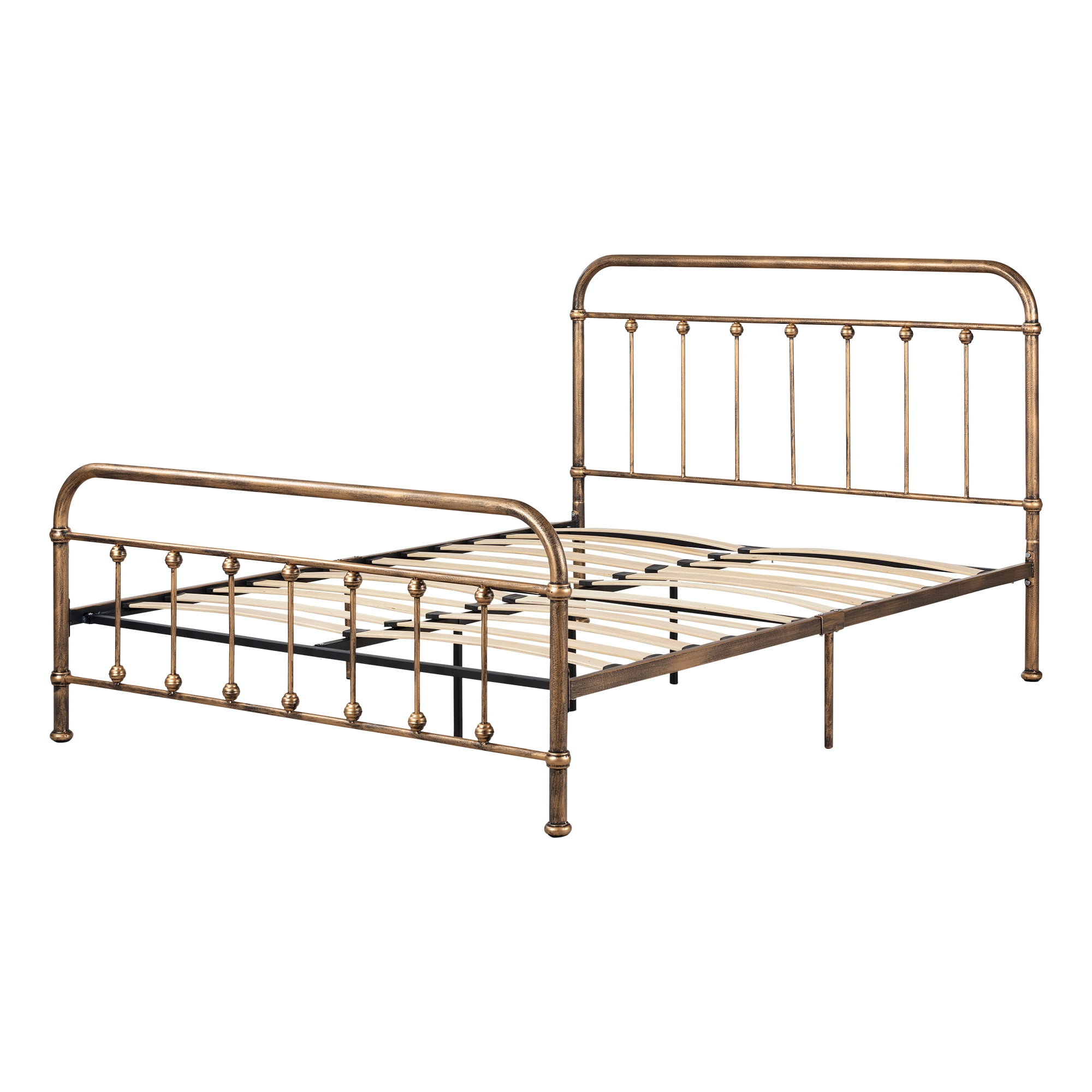 Prairie Queen Bronze Metal Platform Bed with Upholstered Headboard