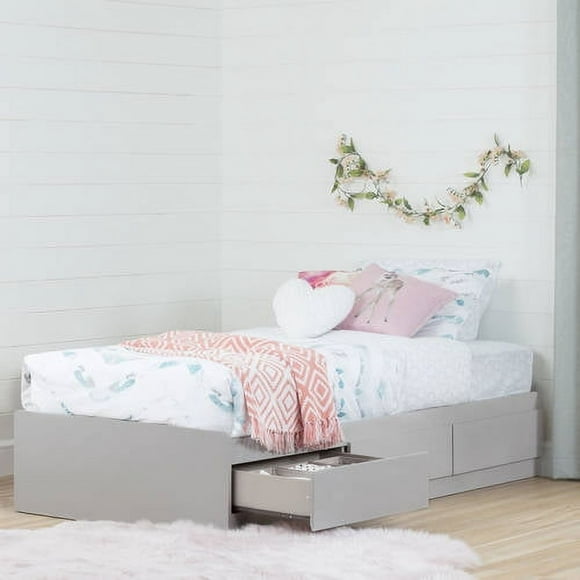 South Shore Reevo Twin Mates Bed with 3 Drawers, Soft Gray