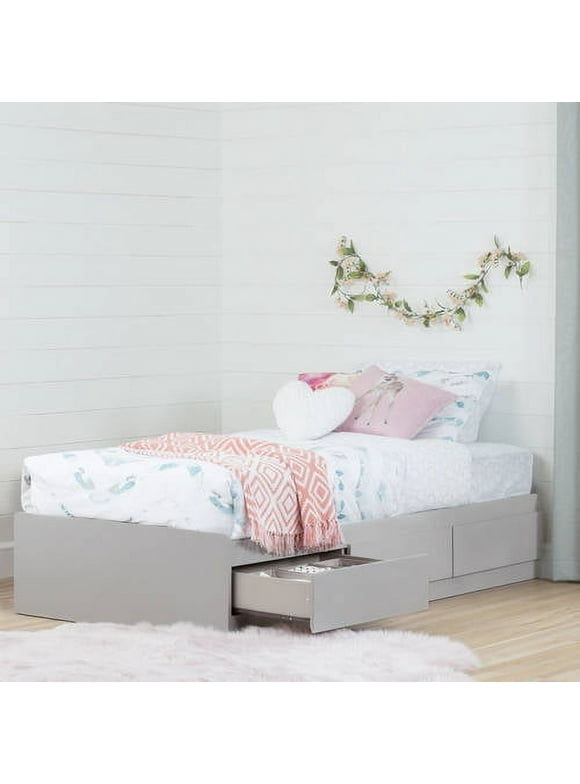 South Shore Reevo Twin Mates Bed with 3 Drawers, Soft Gray