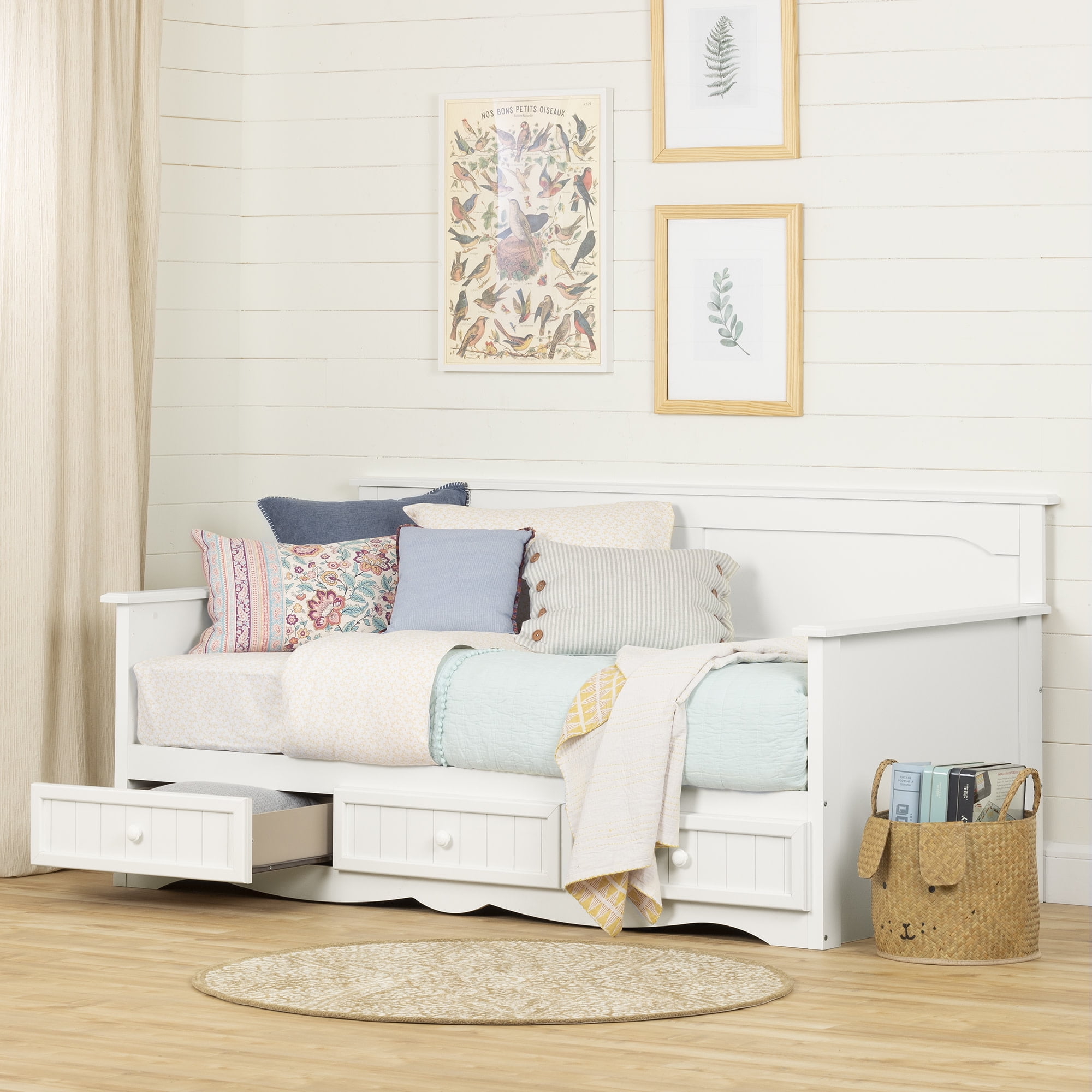 White Twin Wood Daybed with Storage Drawers
