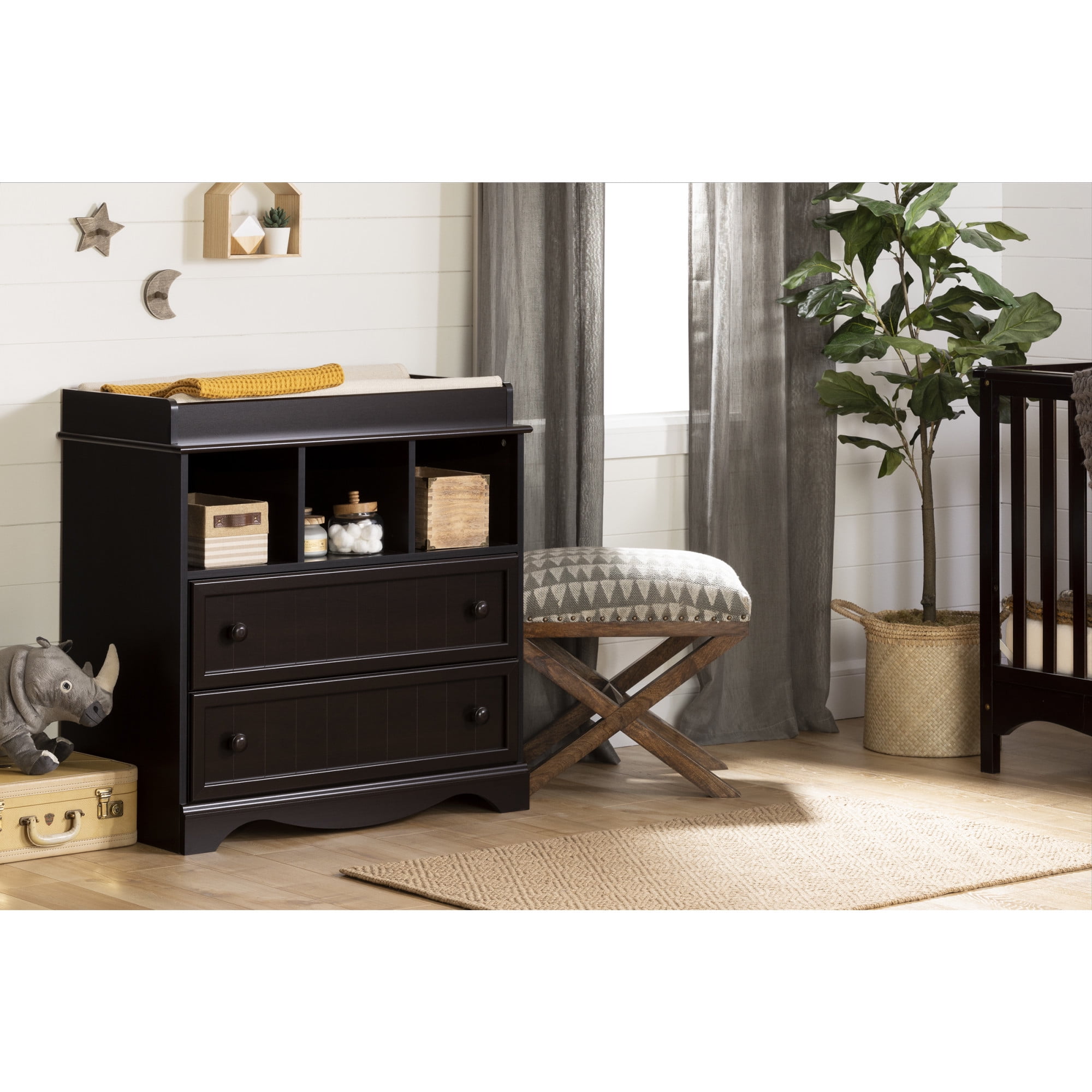 Chocolate Brown Coastal Changing Table with Drawers