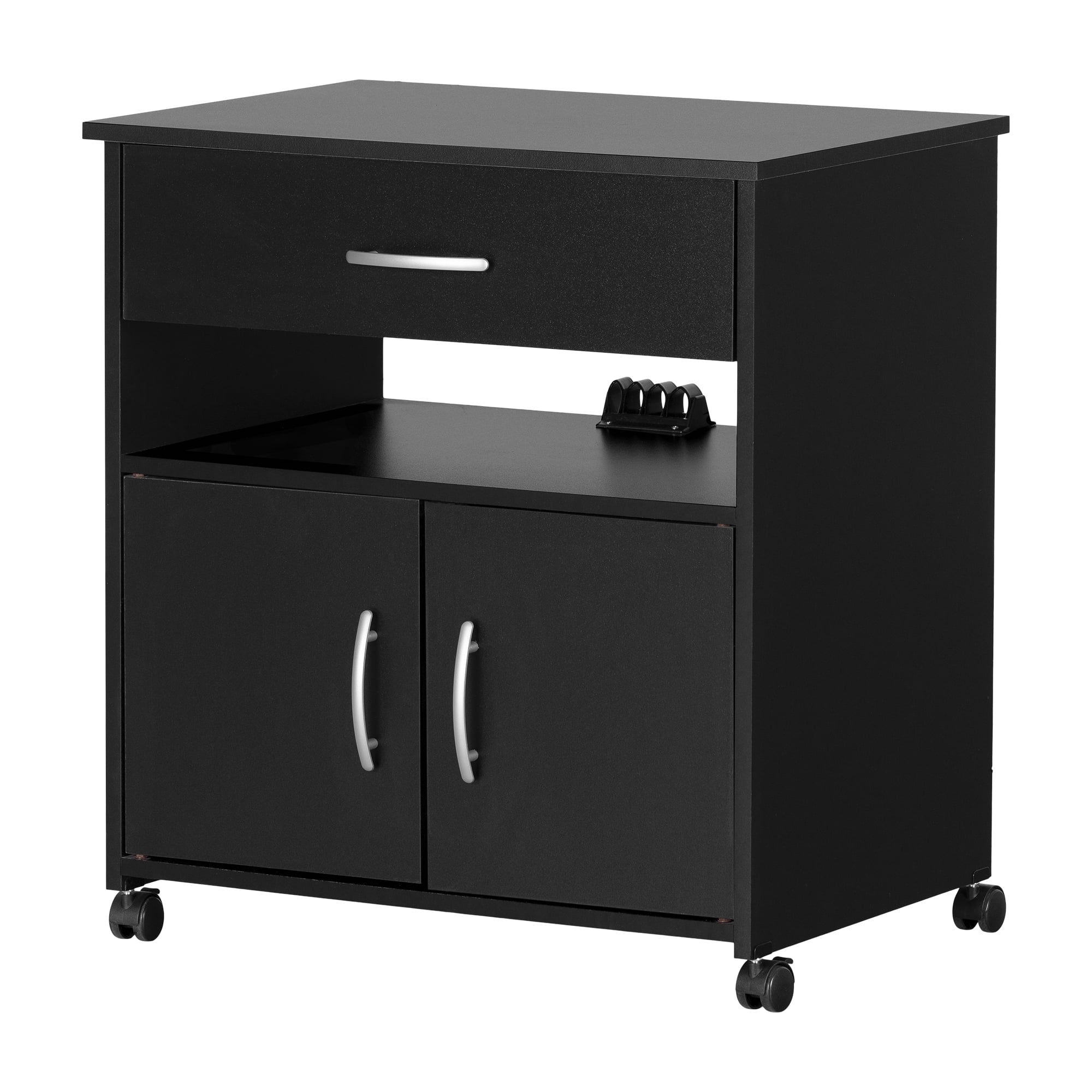 Black Laminated Particleboard Utility Cart with Storage and Wheels