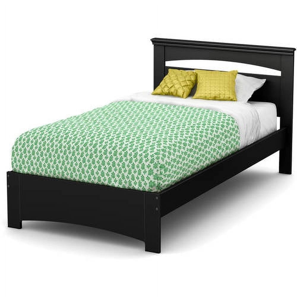Black Twin Wood Platform Bed with Headboard and Drawer