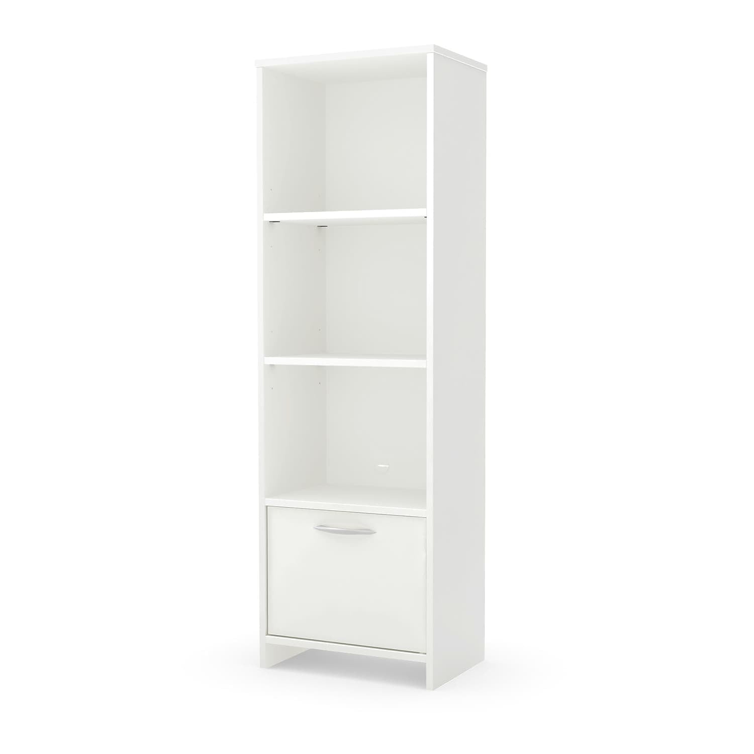 Pure White Adjustable 3-Shelf Bookcase with Door