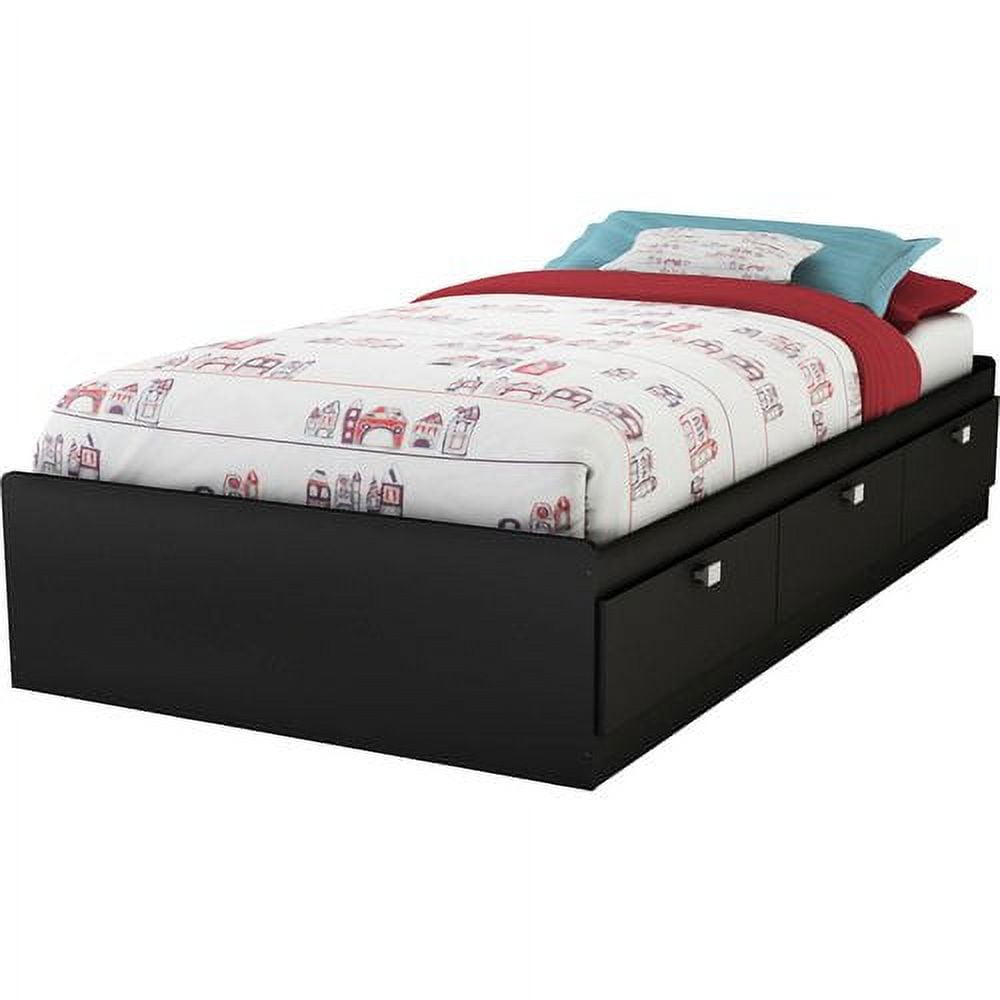 Pure Black Twin Wood Frame Captain's Bed with 3 Drawers